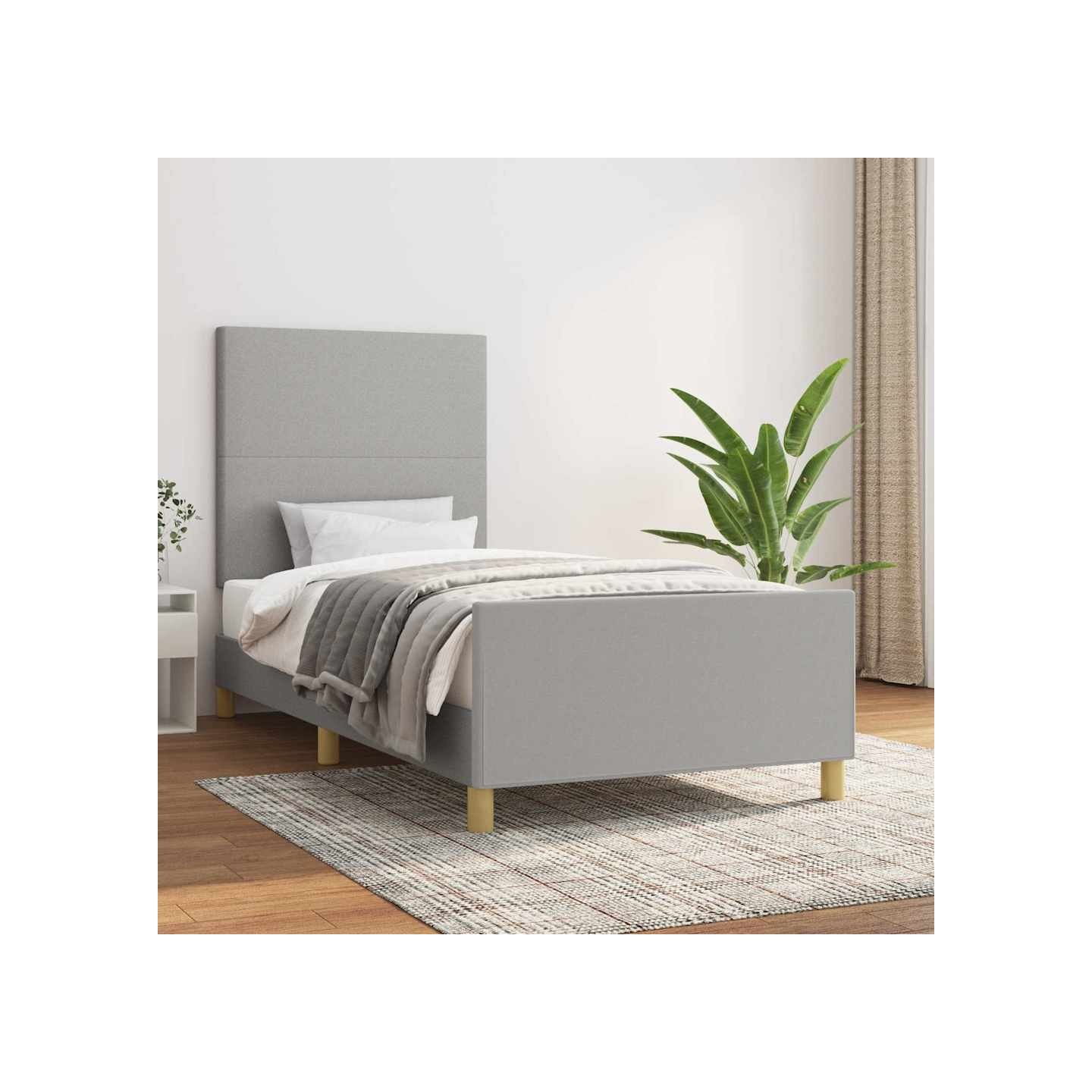 Cadre de lit sans matelas gris clair 100x200 cm tissu