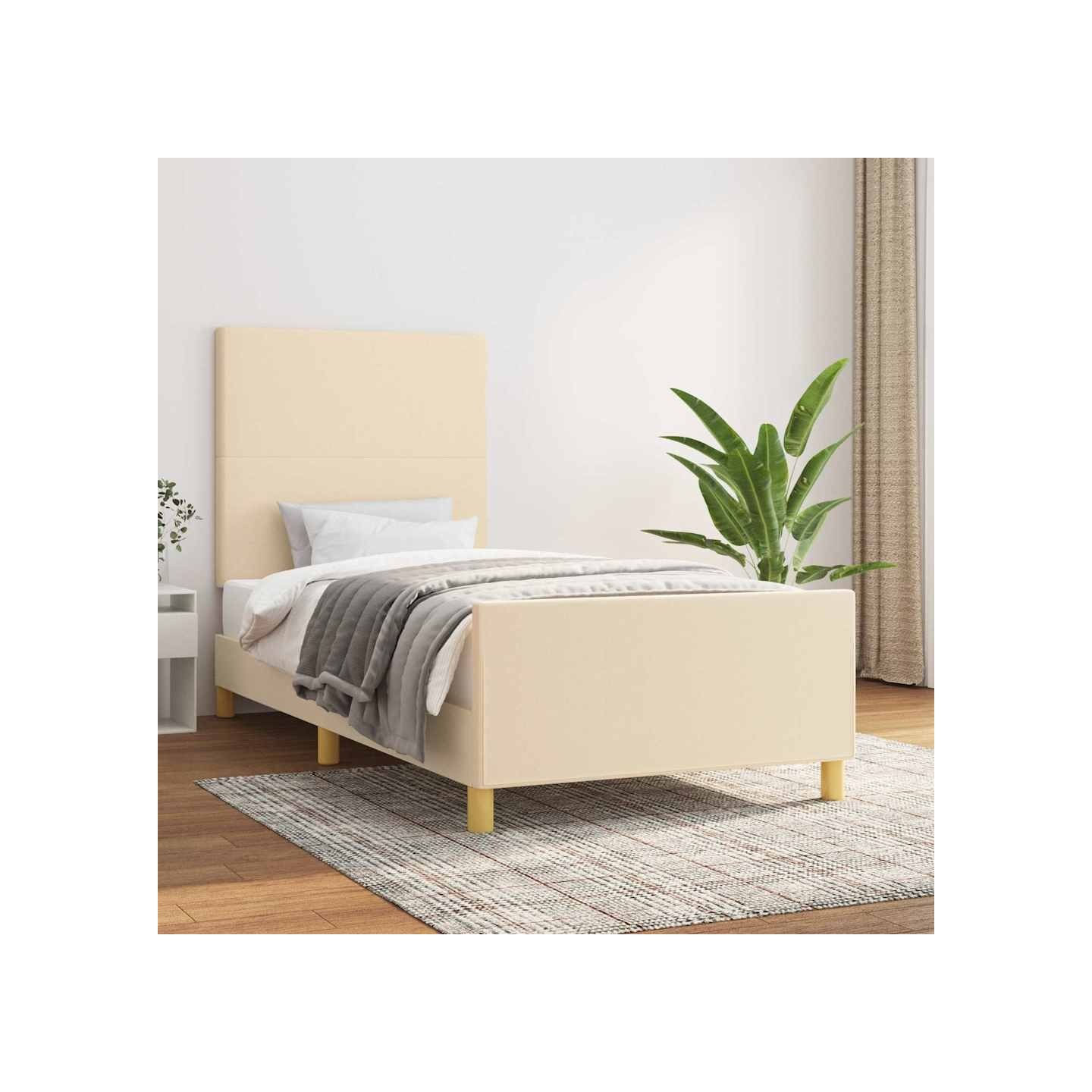 Cadre de lit sans matelas crème 100x200 cm tissu