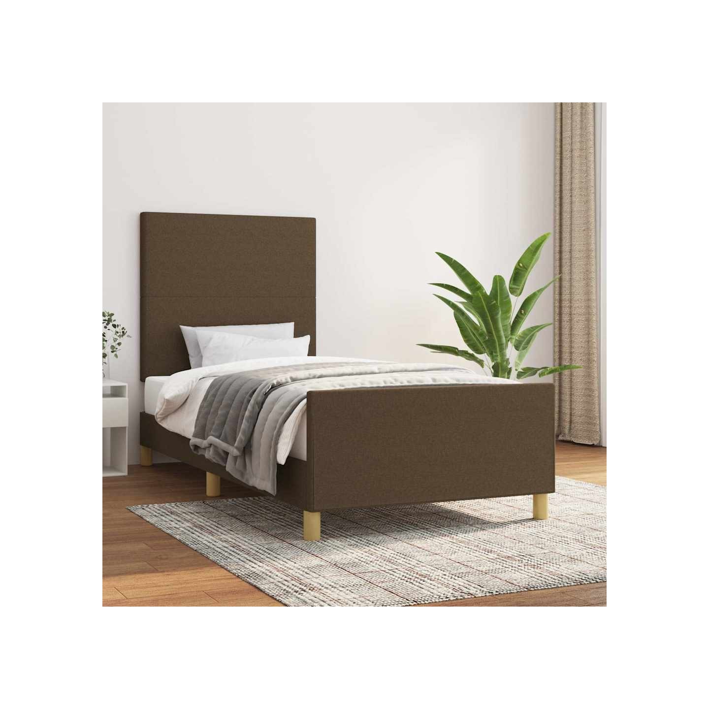 Cadre de lit sans matelas marron foncé 90x200 cm tissu