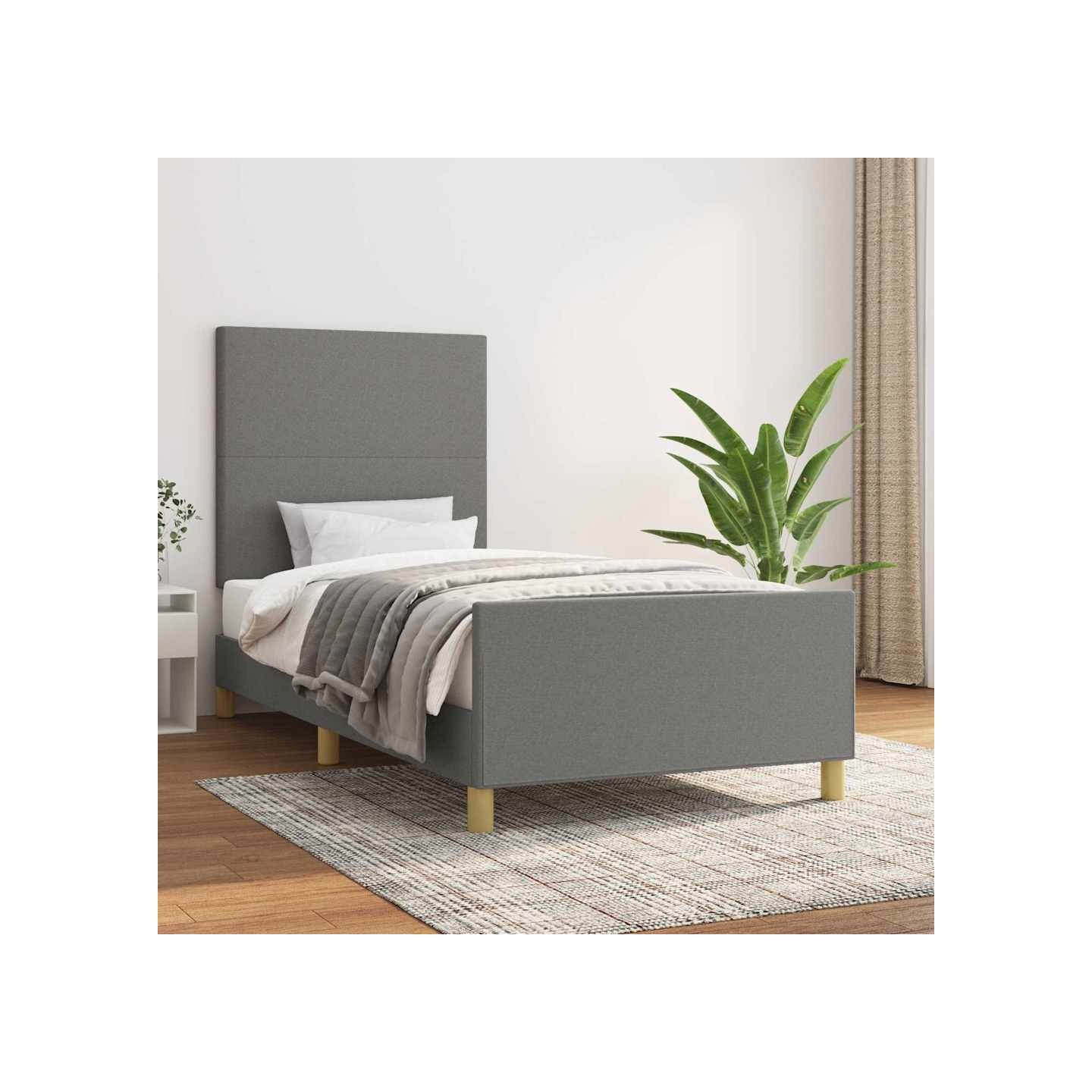 Cadre de lit sans matelas gris foncé 100x200 cm tissu