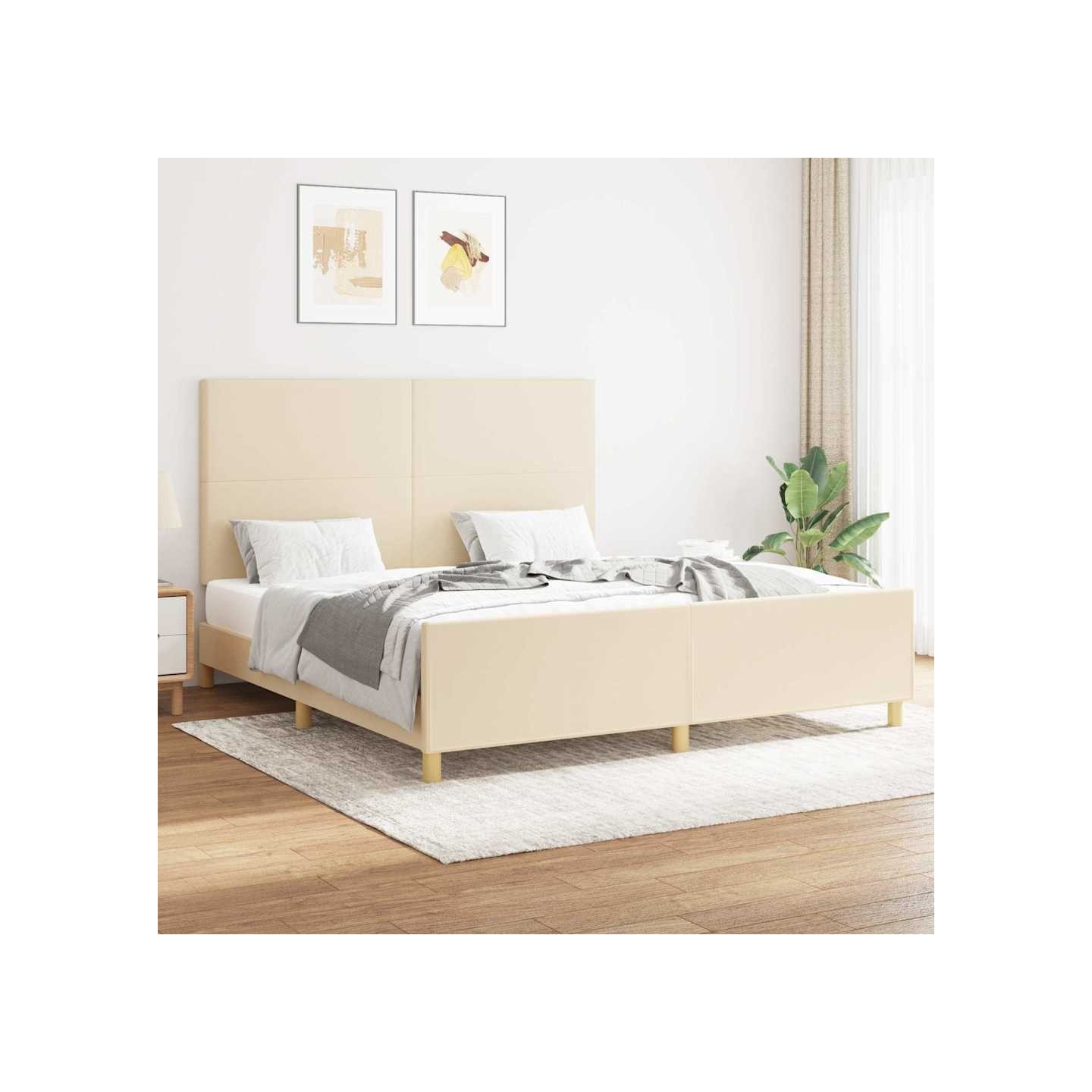 Cadre de lit sans matelas crème 160x200 cm tissu
