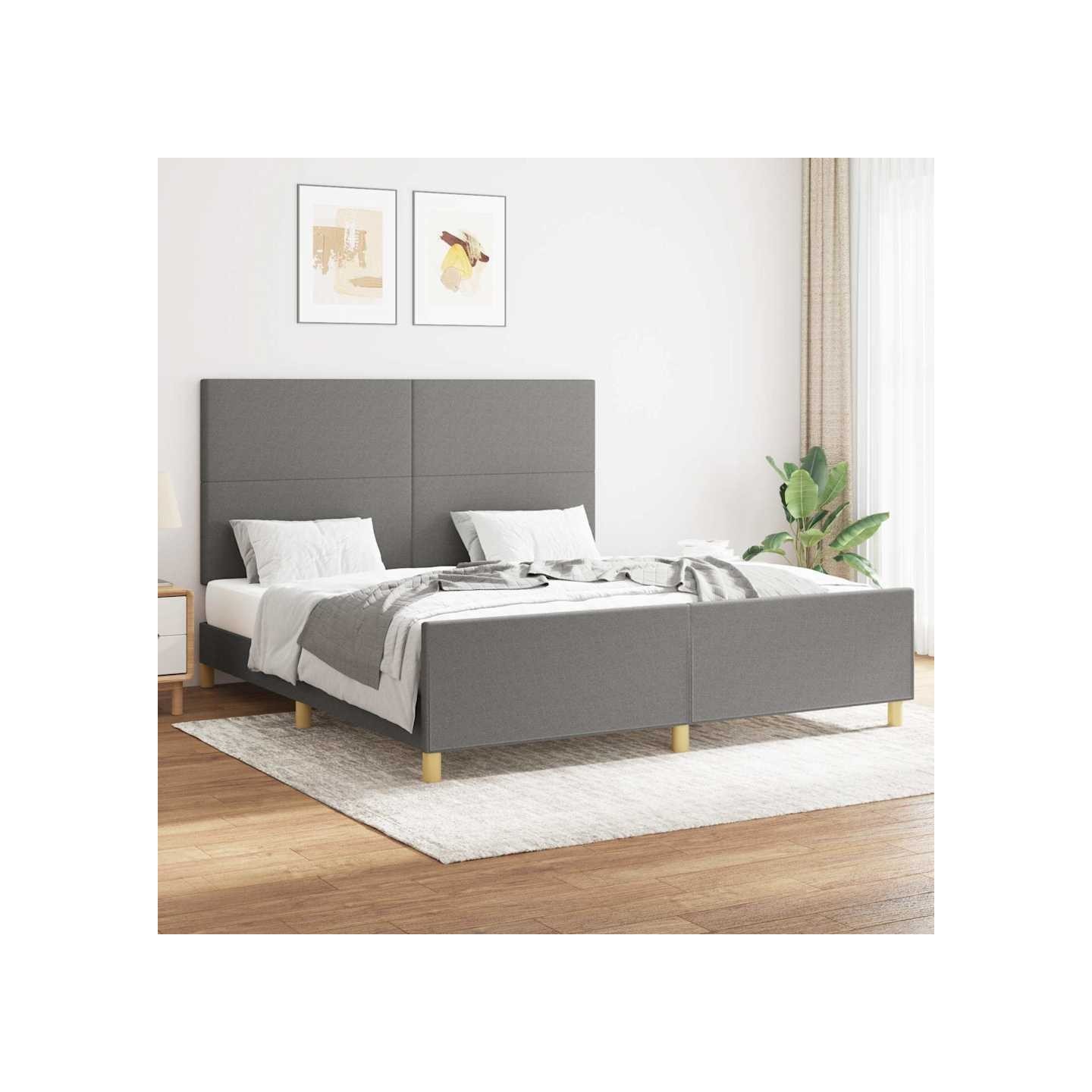 Cadre de lit sans matelas gris foncé 160x200 cm tissu