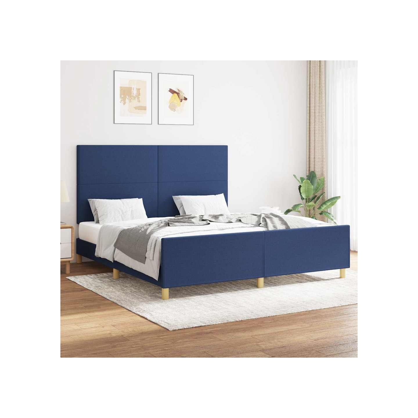 Cadre de lit sans matelas bleu 160x200 cm tissu