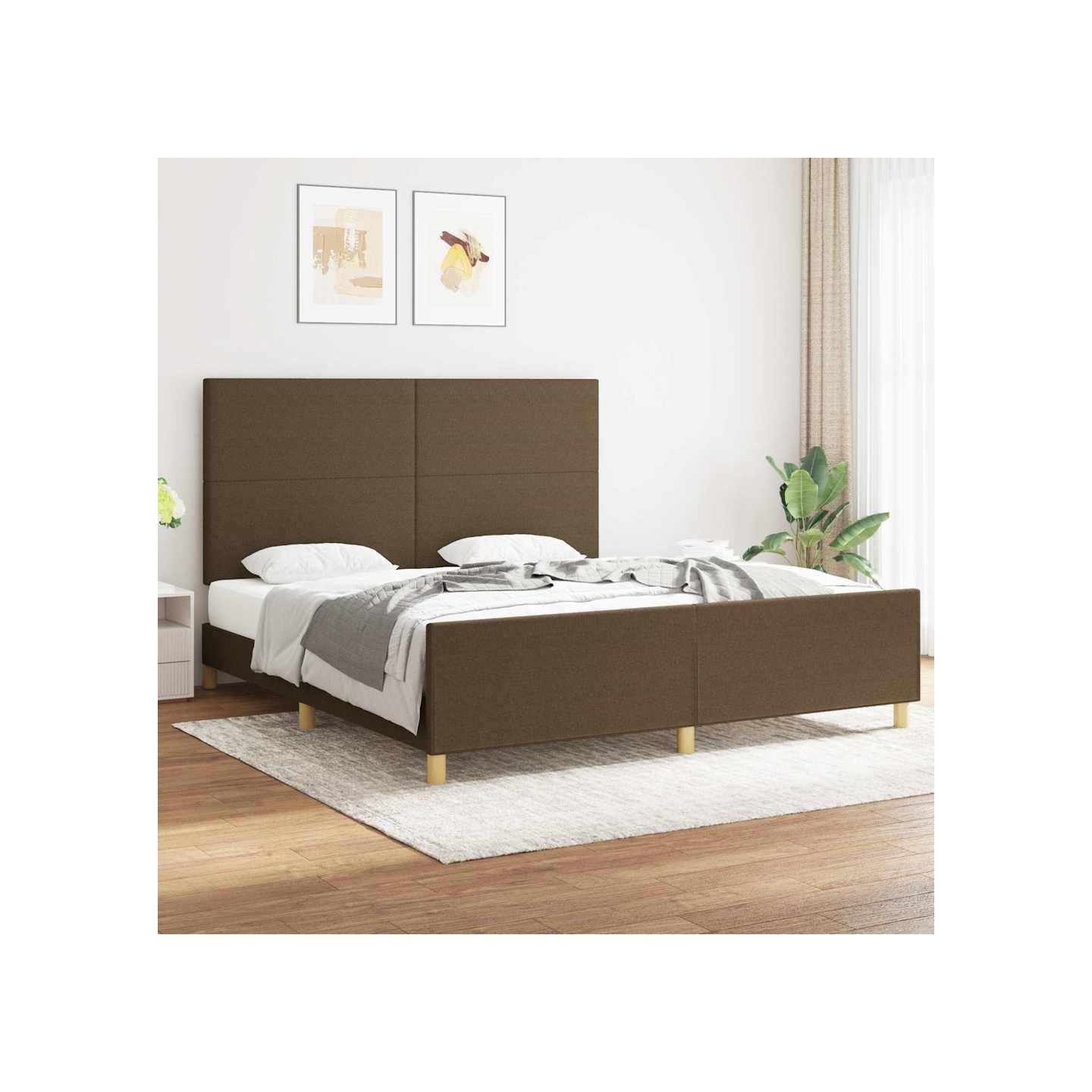 Cadre de lit sans matelas marron foncé 180x200 cm tissu