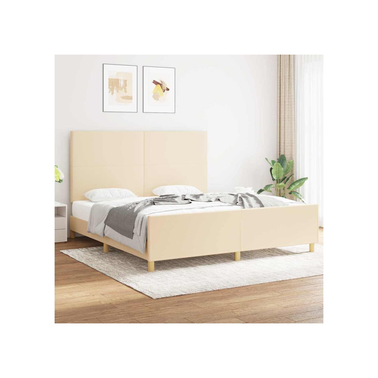 Cadre de lit sans matelas crème 180x200 cm tissu