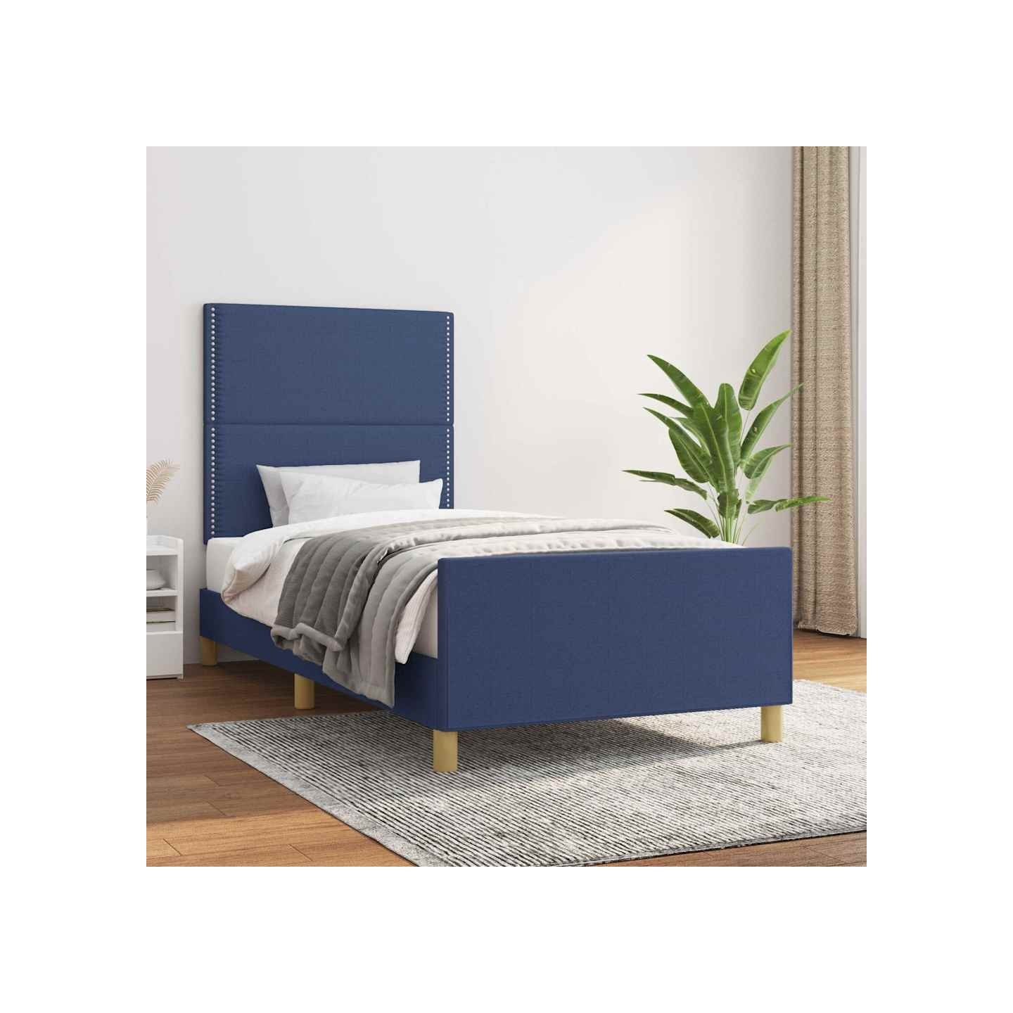 Cadre de lit sans matelas bleu 90x190 cm tissu