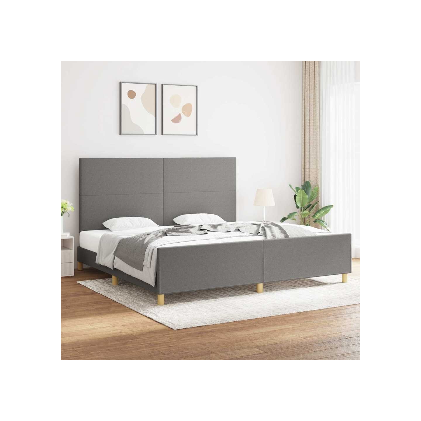 Cadre de lit sans matelas gris foncé 200x200 cm tissu