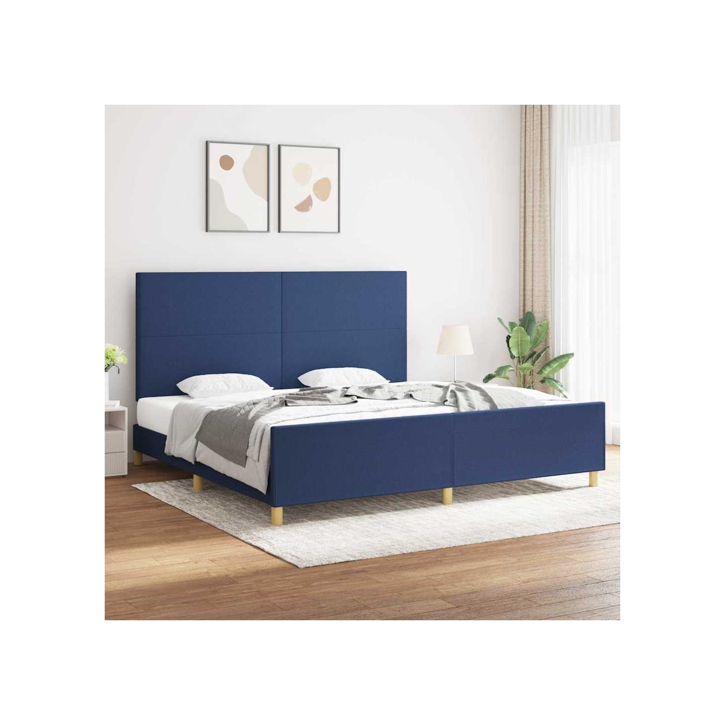 Cadre de lit sans matelas bleu 200x200 cm tissu