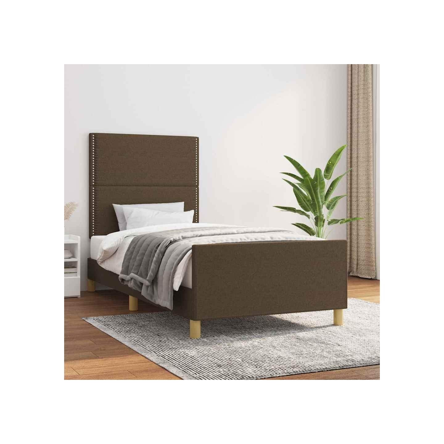 Cadre de lit sans matelas marron foncé 90x190 cm tissu