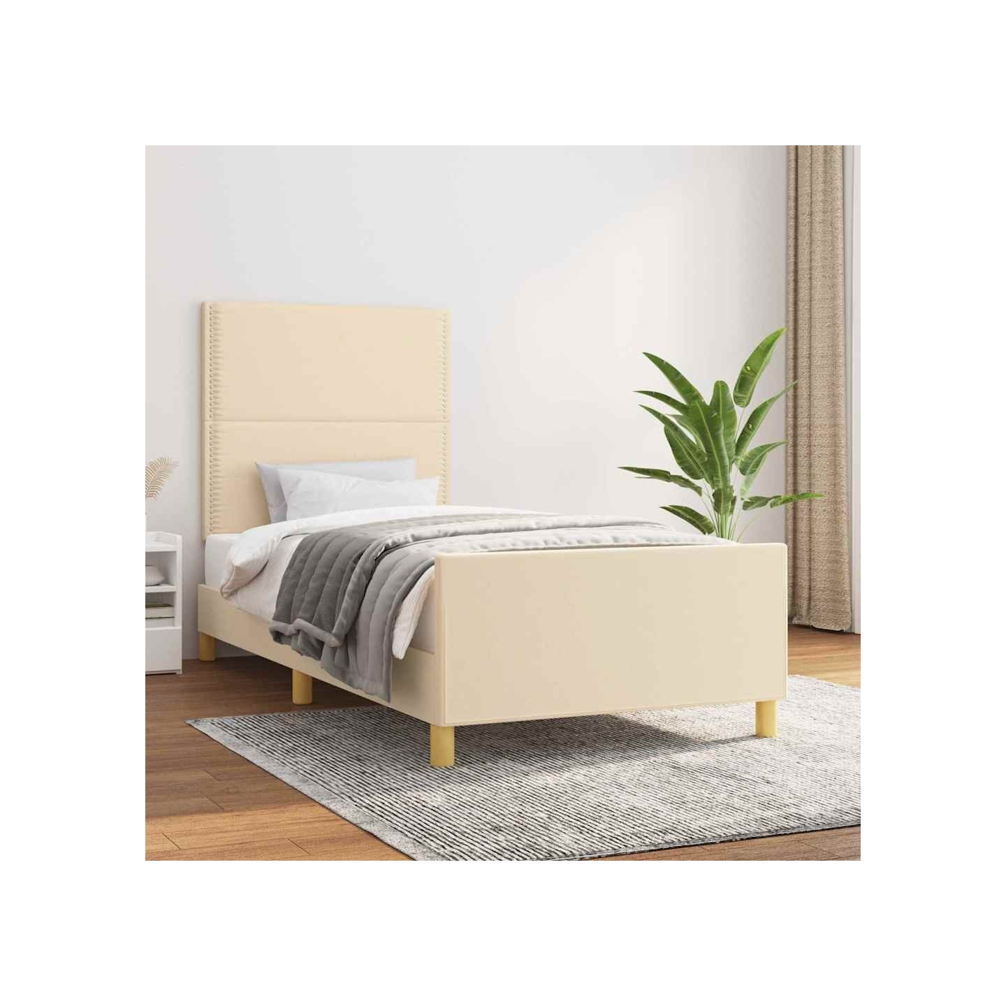 Cadre de lit sans matelas crème 90x200 cm tissu