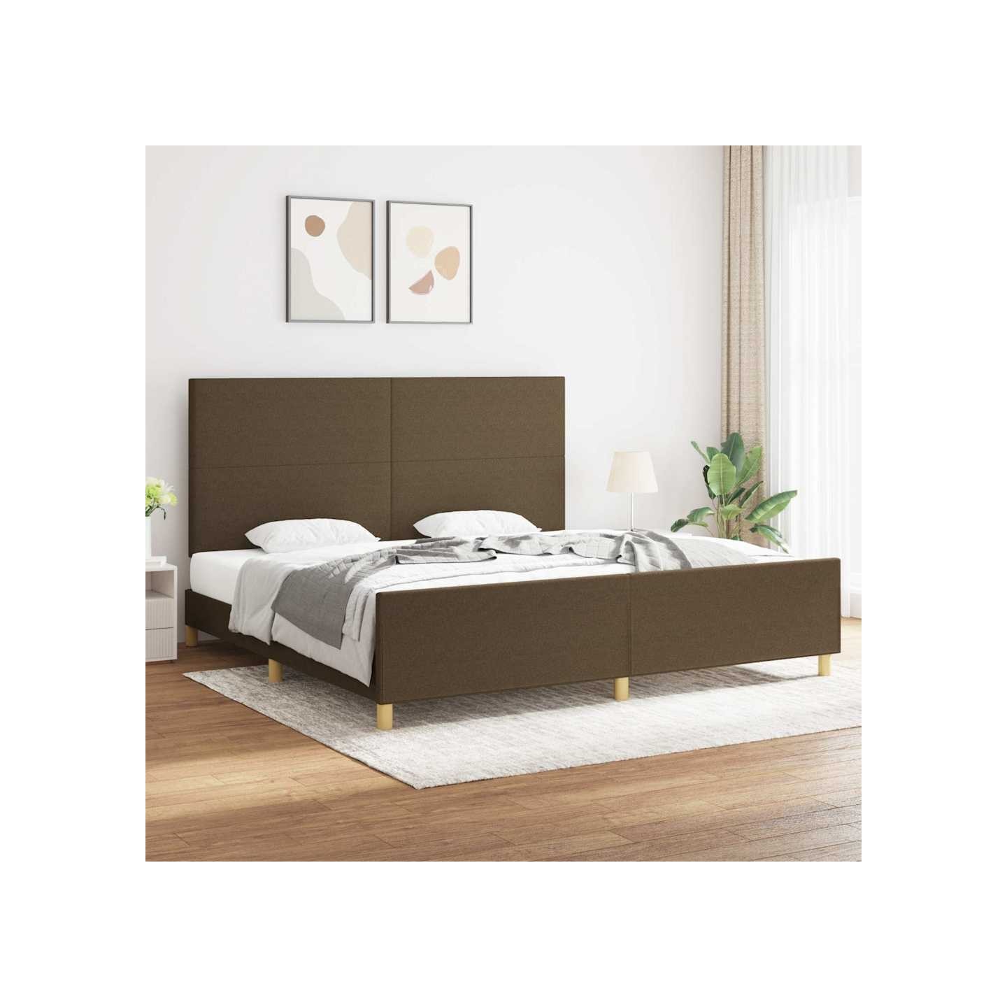 Cadre de lit sans matelas marron foncé 200x200 cm tissu