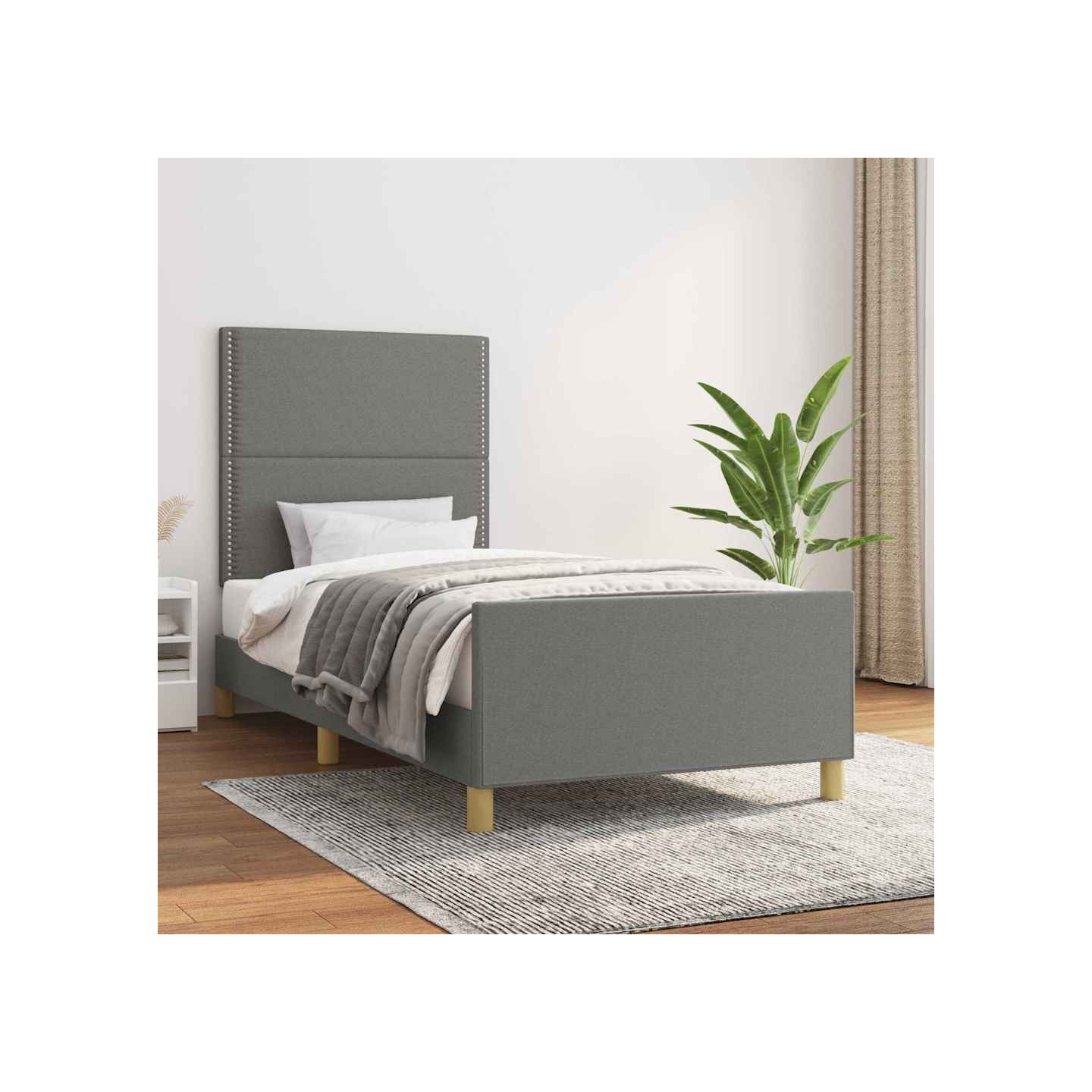 Cadre de lit sans matelas gris foncé 90x190 cm tissu