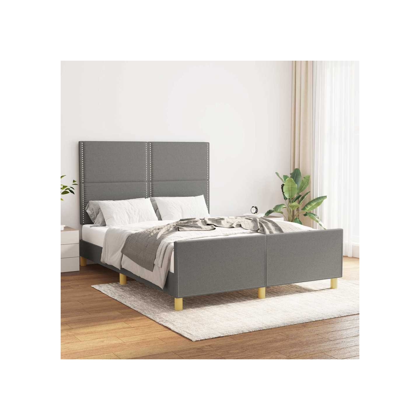 Cadre de lit sans matelas gris foncé 140x190 cm tissu