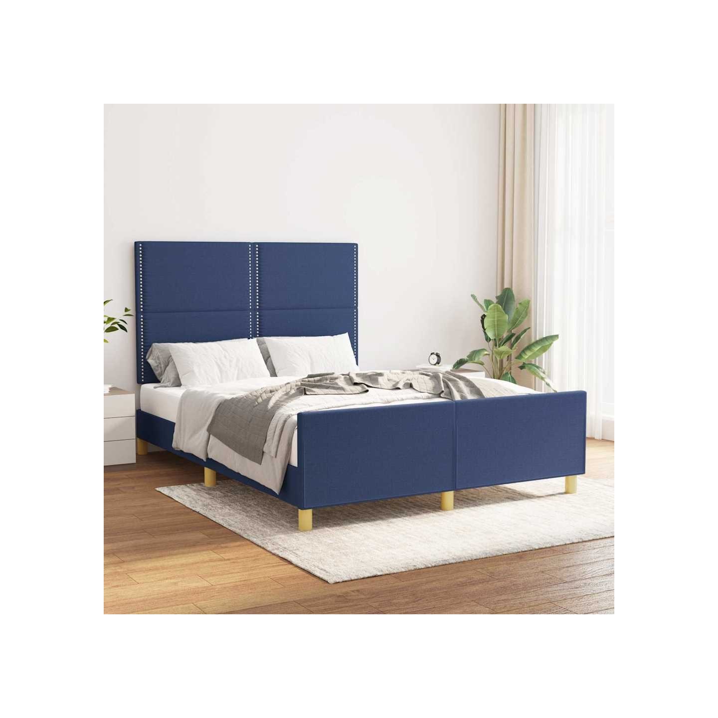 Cadre de lit sans matelas bleu 140x200 cm tissu