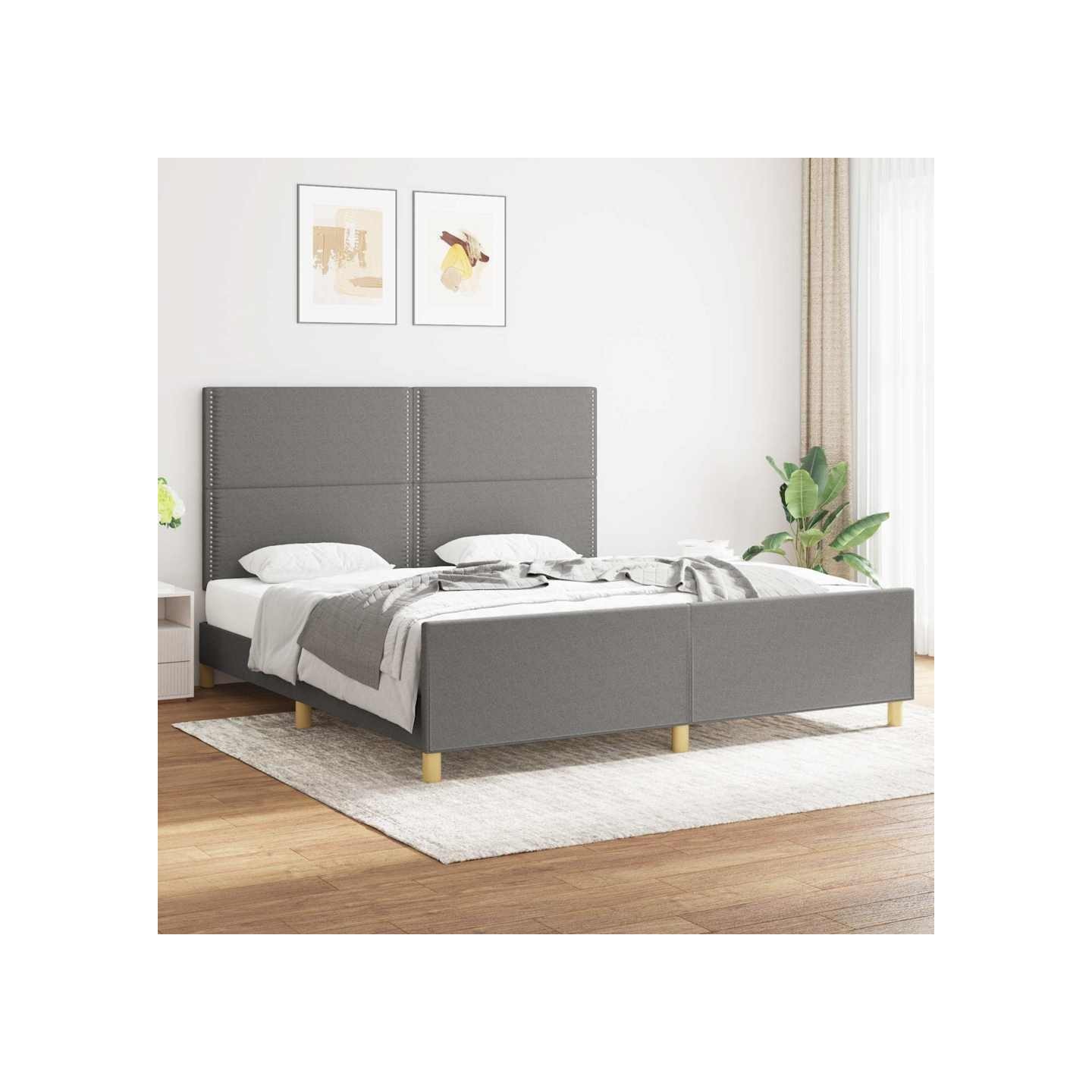 Cadre de lit sans matelas gris foncé 180x200 cm tissu