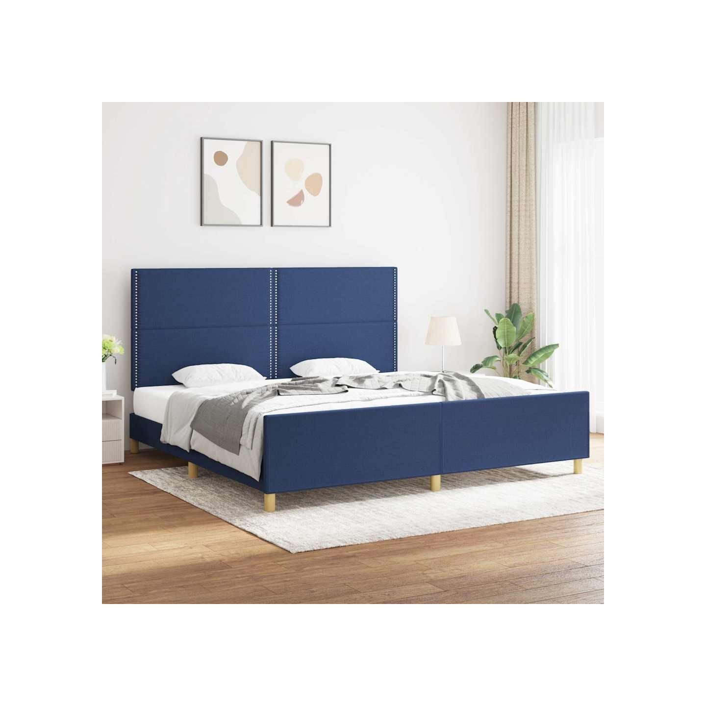 Cadre de lit sans matelas bleu 200x200 cm tissu