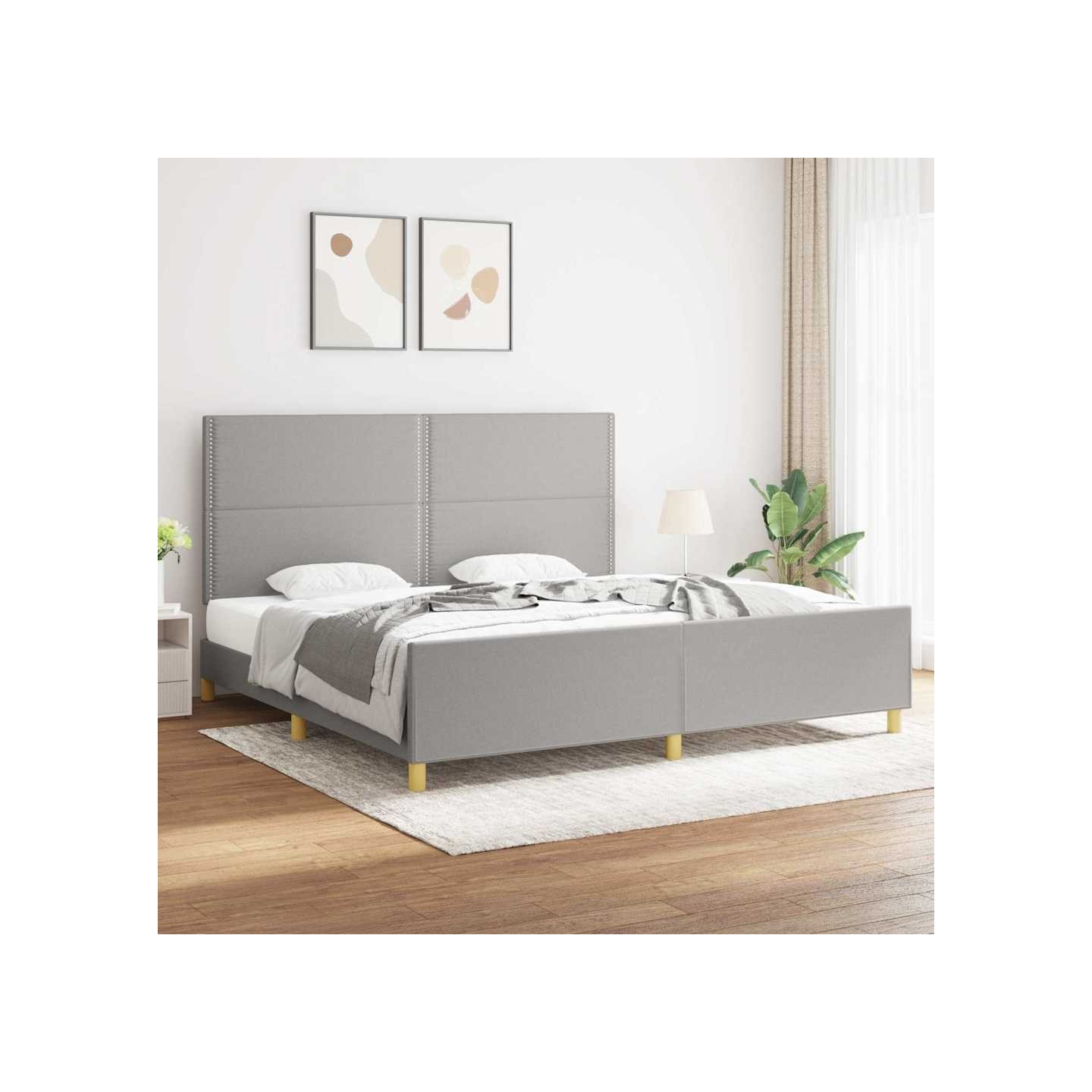 Cadre de lit sans matelas gris clair 200x200 cm tissu