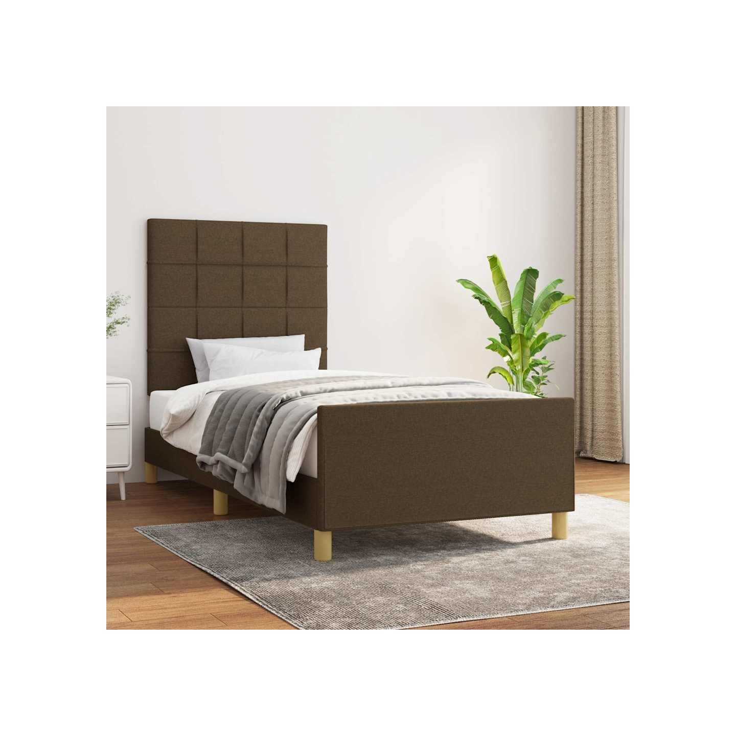 Cadre de lit sans matelas marron foncé 90x190 cm tissu