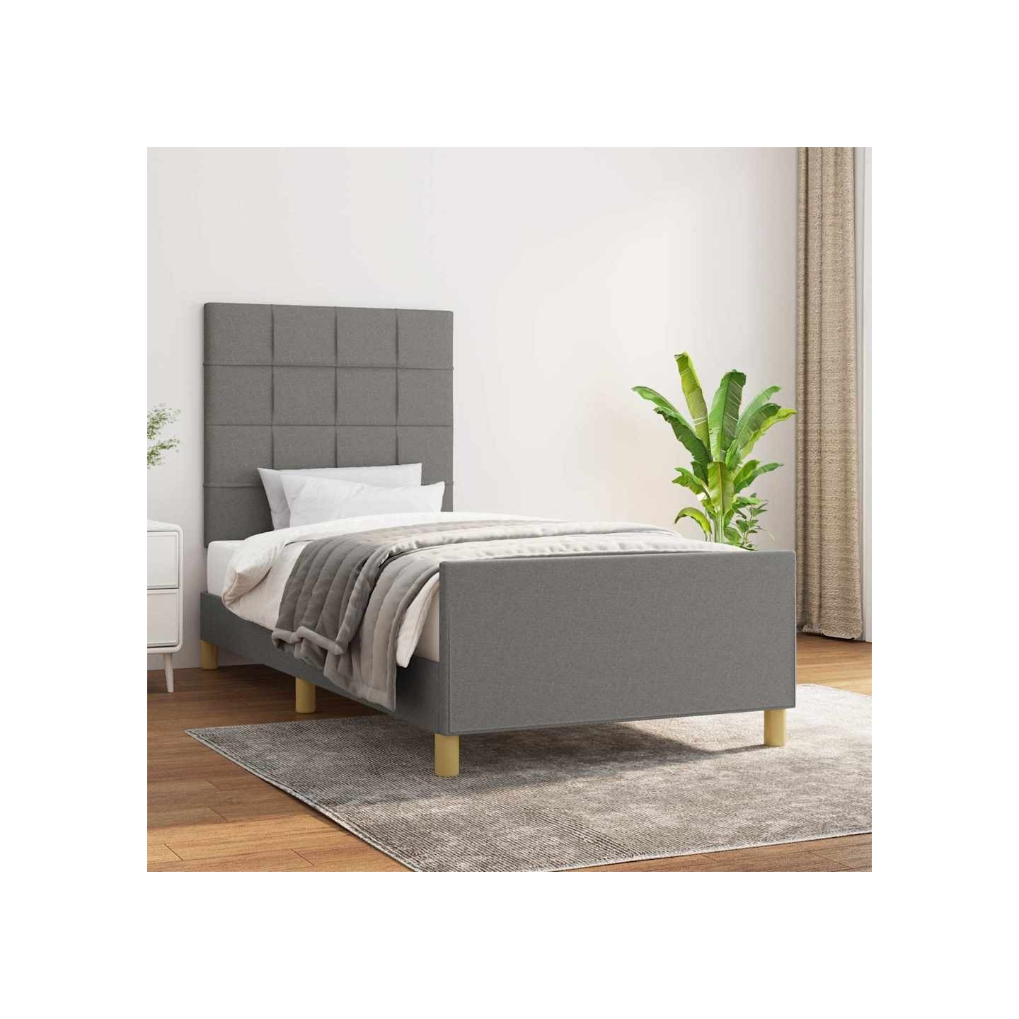 Cadre de lit sans matelas gris foncé 90x190 cm tissu
