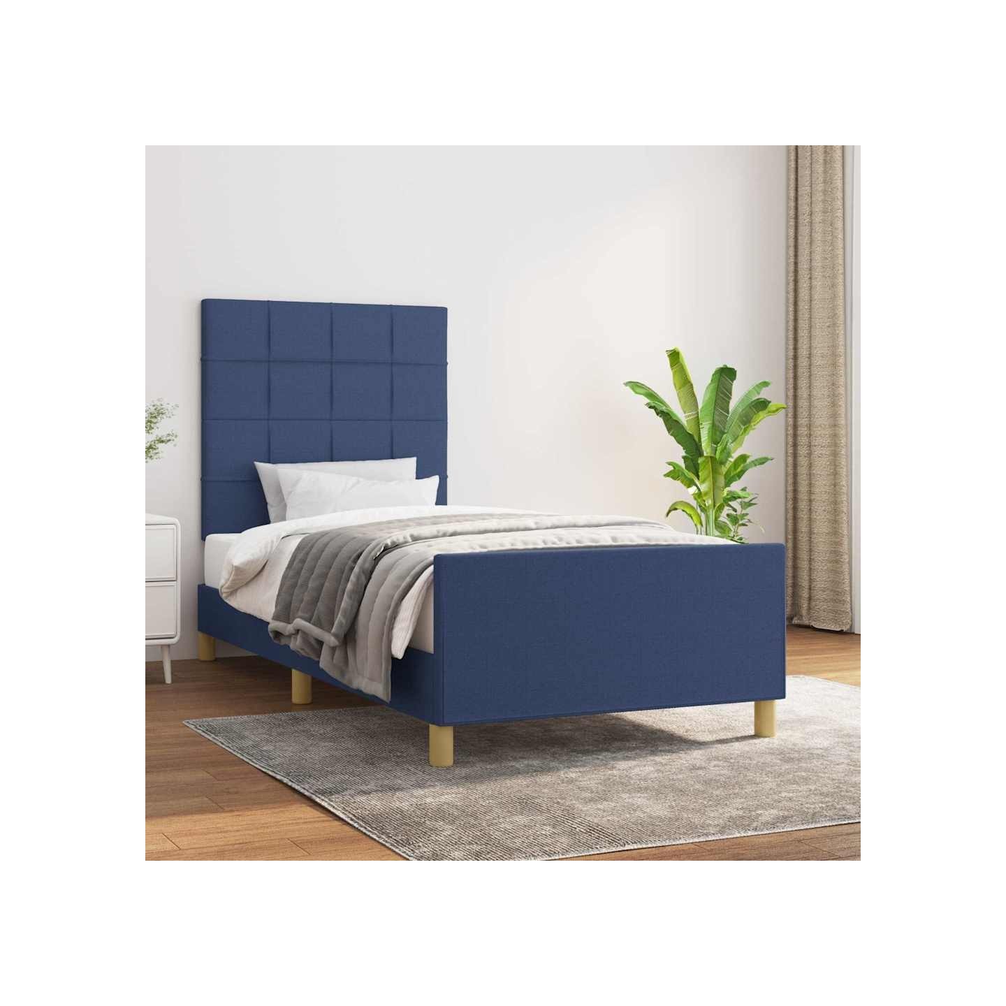 Cadre de lit sans matelas bleu 90x190 cm tissu