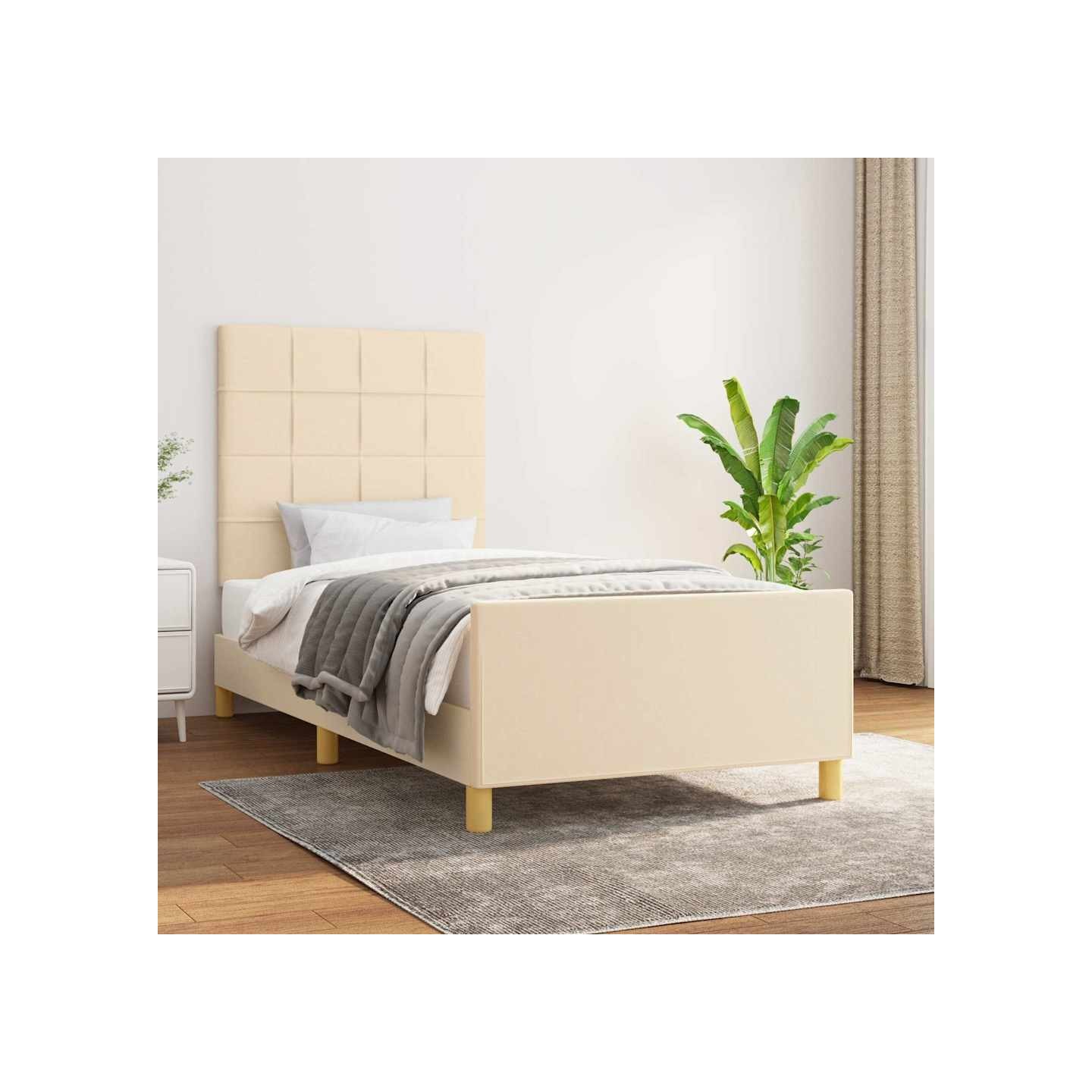 Cadre de lit sans matelas crème 90x200 cm tissu