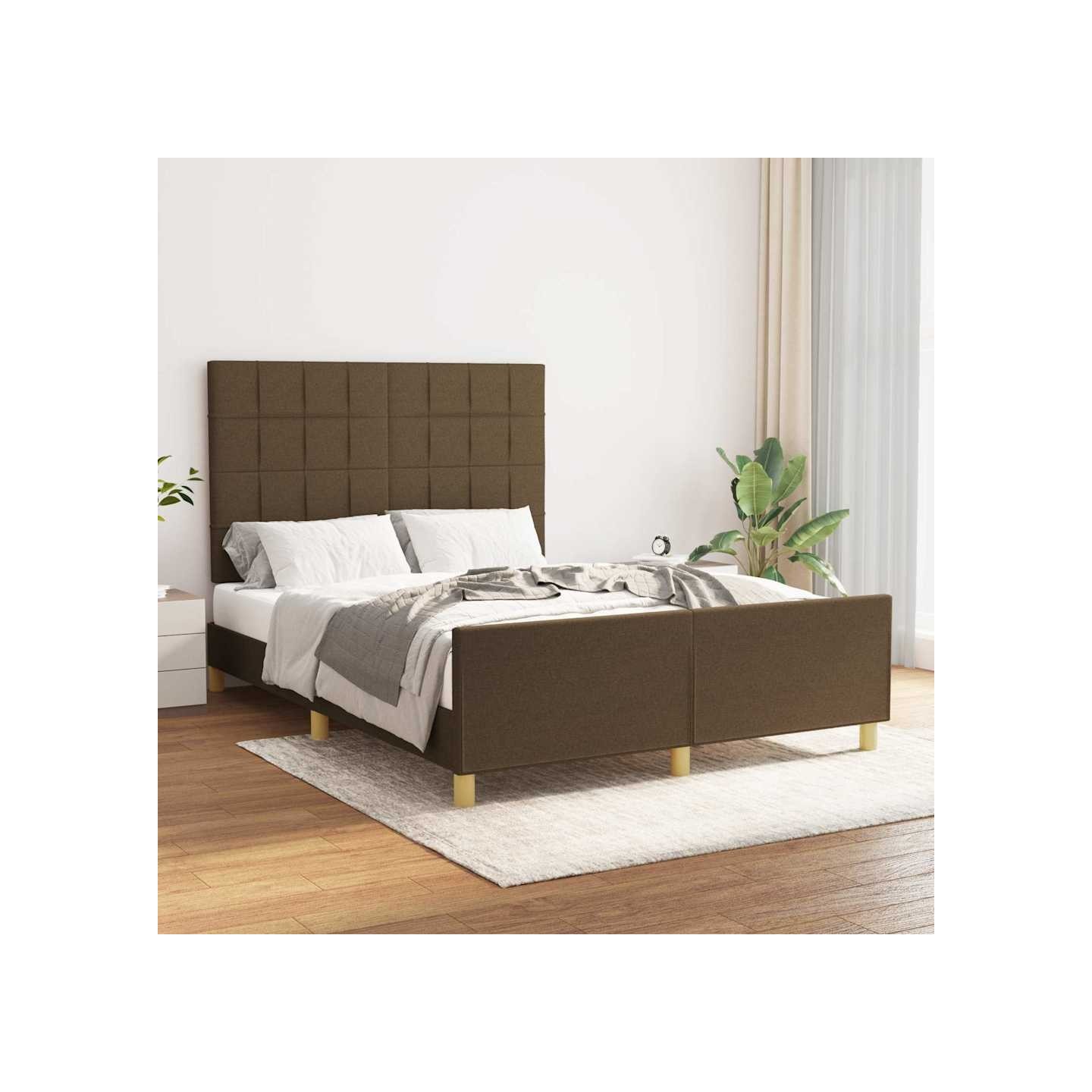 Cadre de lit sans matelas marron foncé 140x200 cm tissu