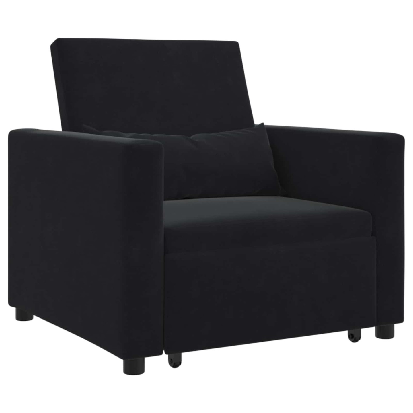 Pull out Sofa Bed Single avec des roues Noir Velours