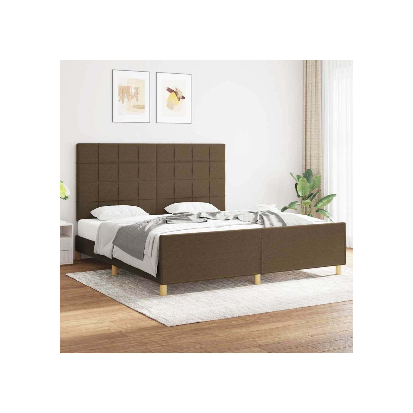 Cadre de lit sans matelas marron foncé 180x200 cm tissu