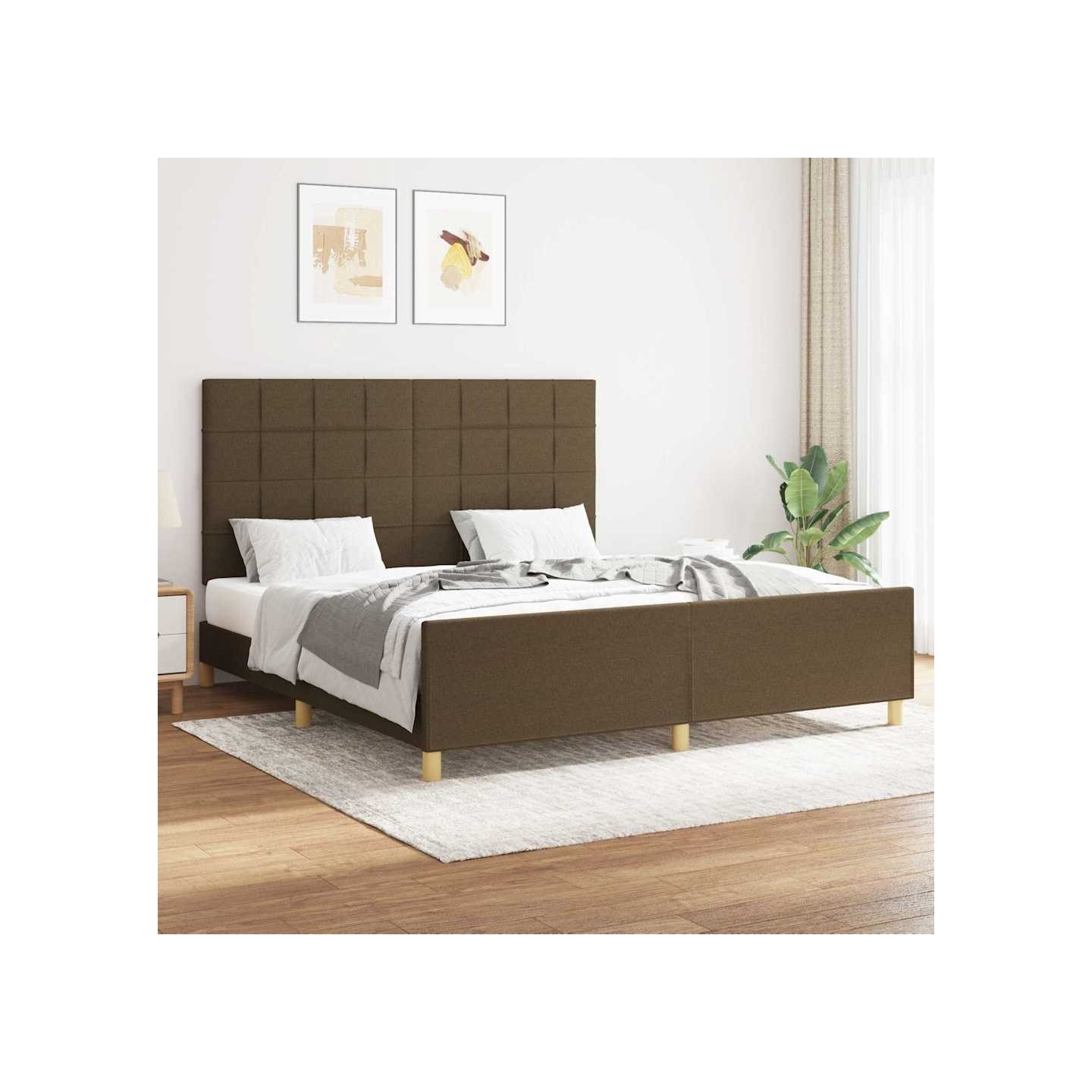 Cadre de lit sans matelas marron foncé 160x200 cm tissu
