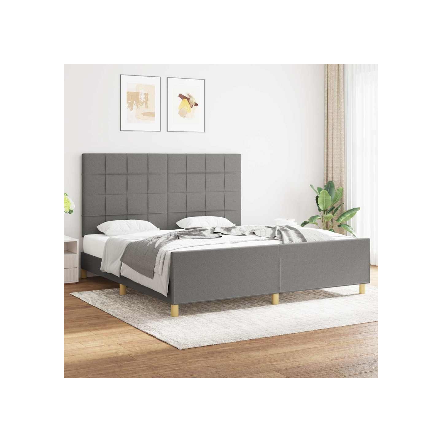 Cadre de lit sans matelas gris foncé 180x200 cm tissu
