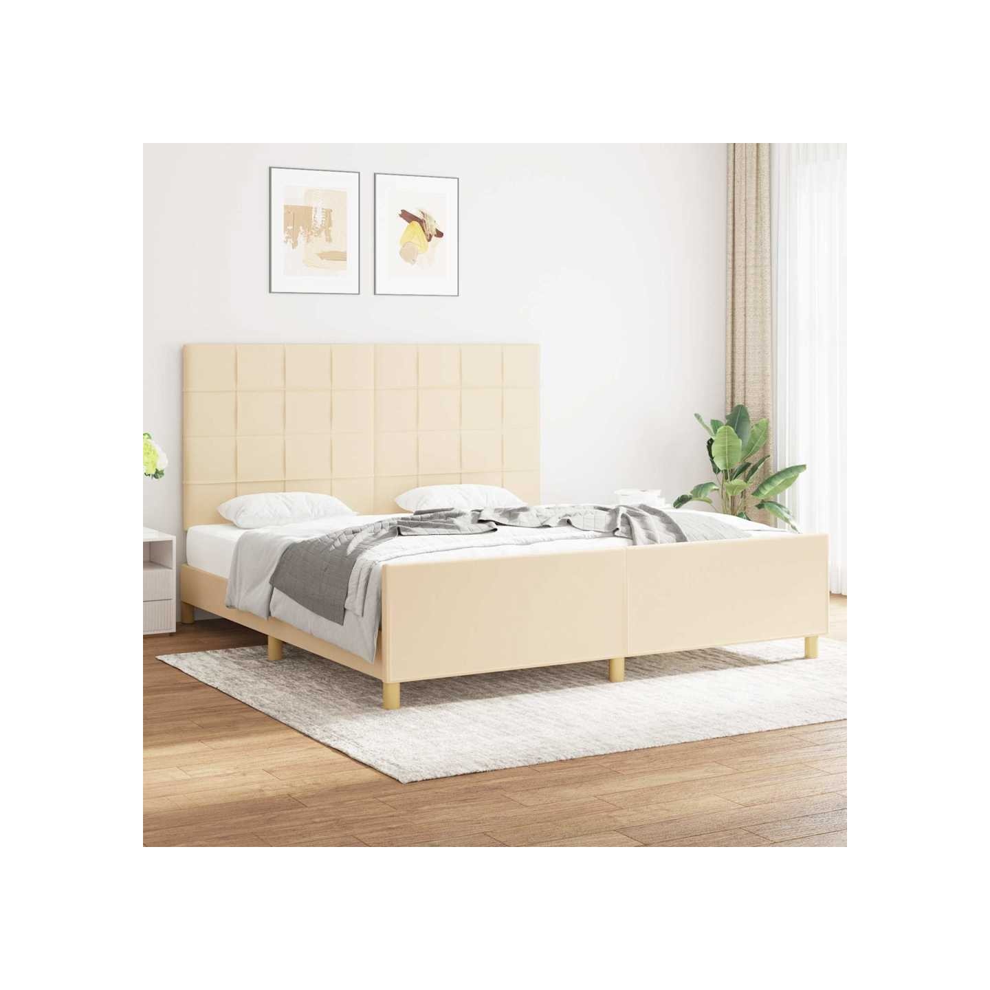 Cadre de lit sans matelas crème 180x200 cm tissu