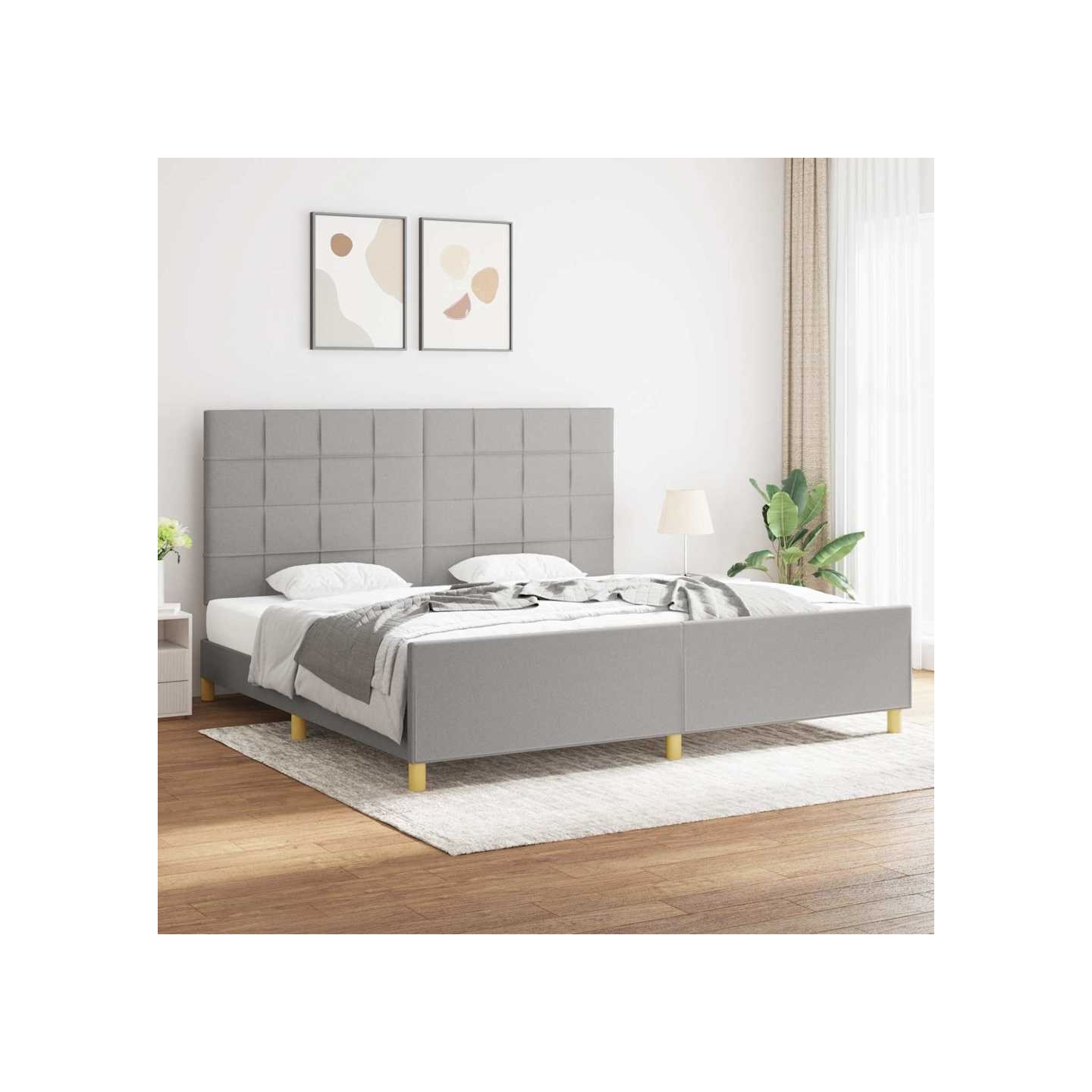 Cadre de lit sans matelas gris clair 200x200 cm tissu