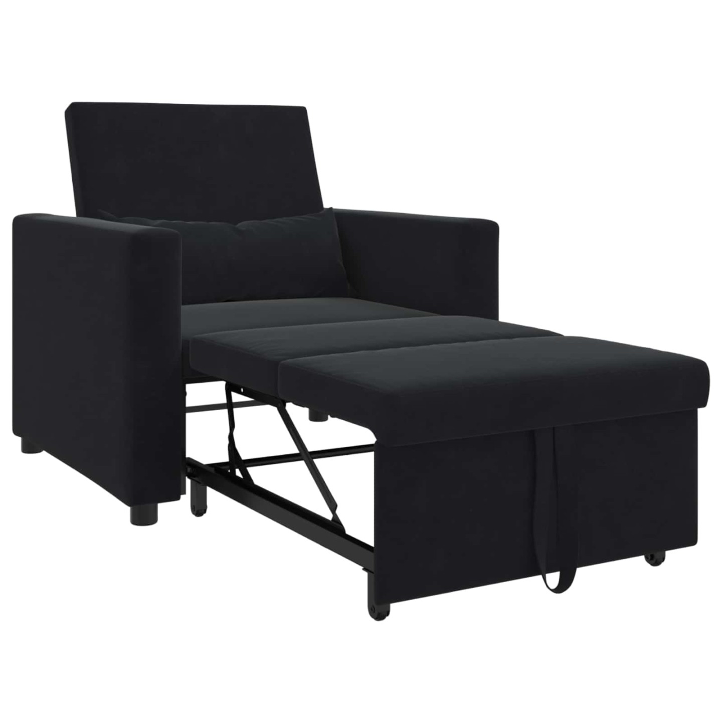 Pull out Sofa Bed Single avec des roues Noir Velours