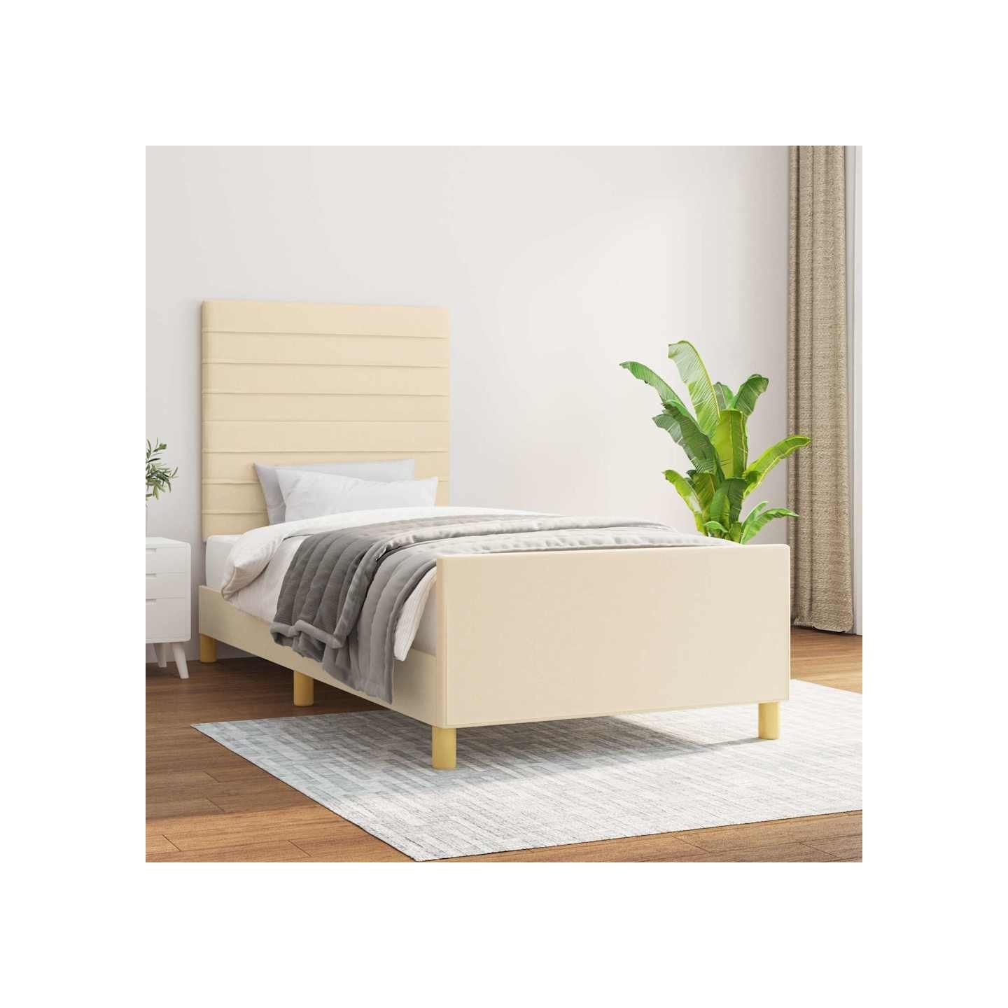 Cadre de lit sans matelas crème 90x200 cm tissu