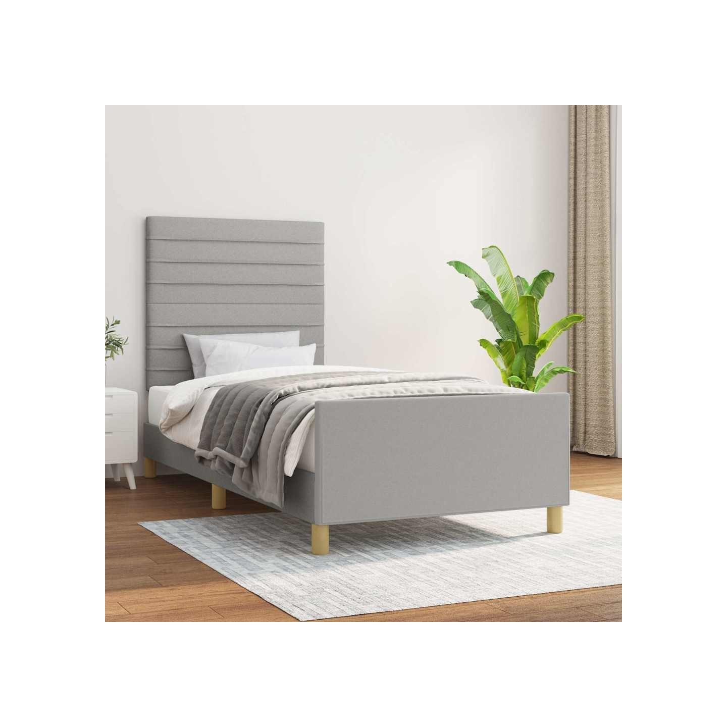 Cadre de lit sans matelas gris clair 90x190 cm tissu