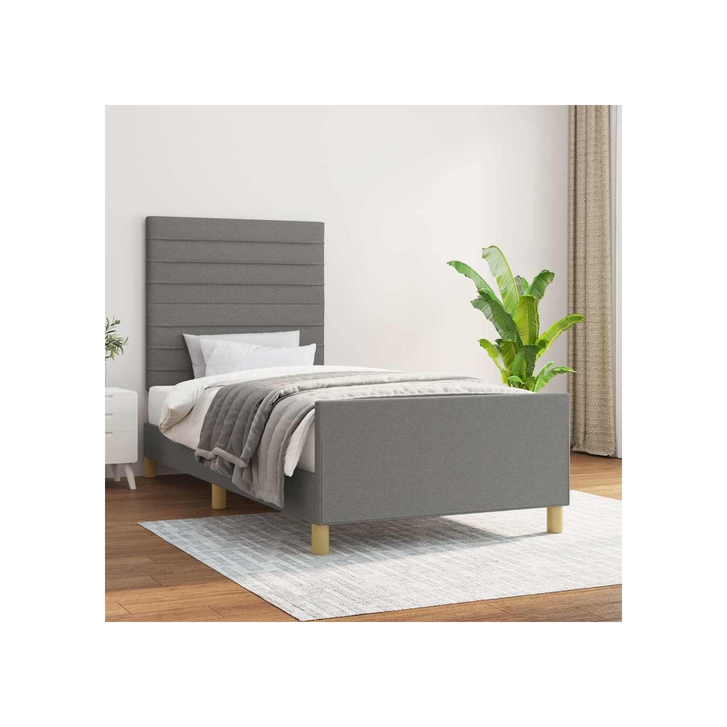 Cadre de lit sans matelas gris foncé 100x200 cm tissu