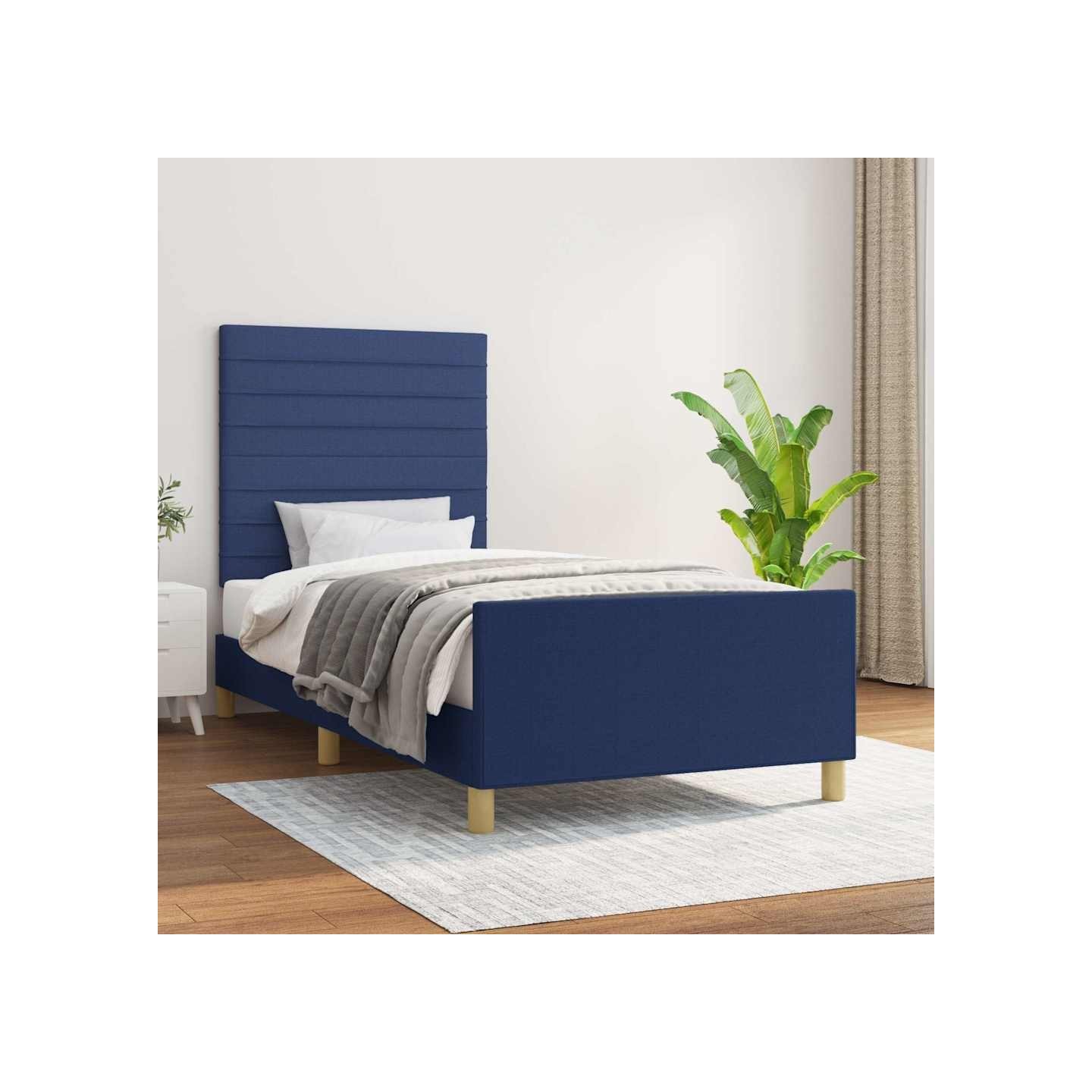 Cadre de lit sans matelas bleu 100x200 cm tissu