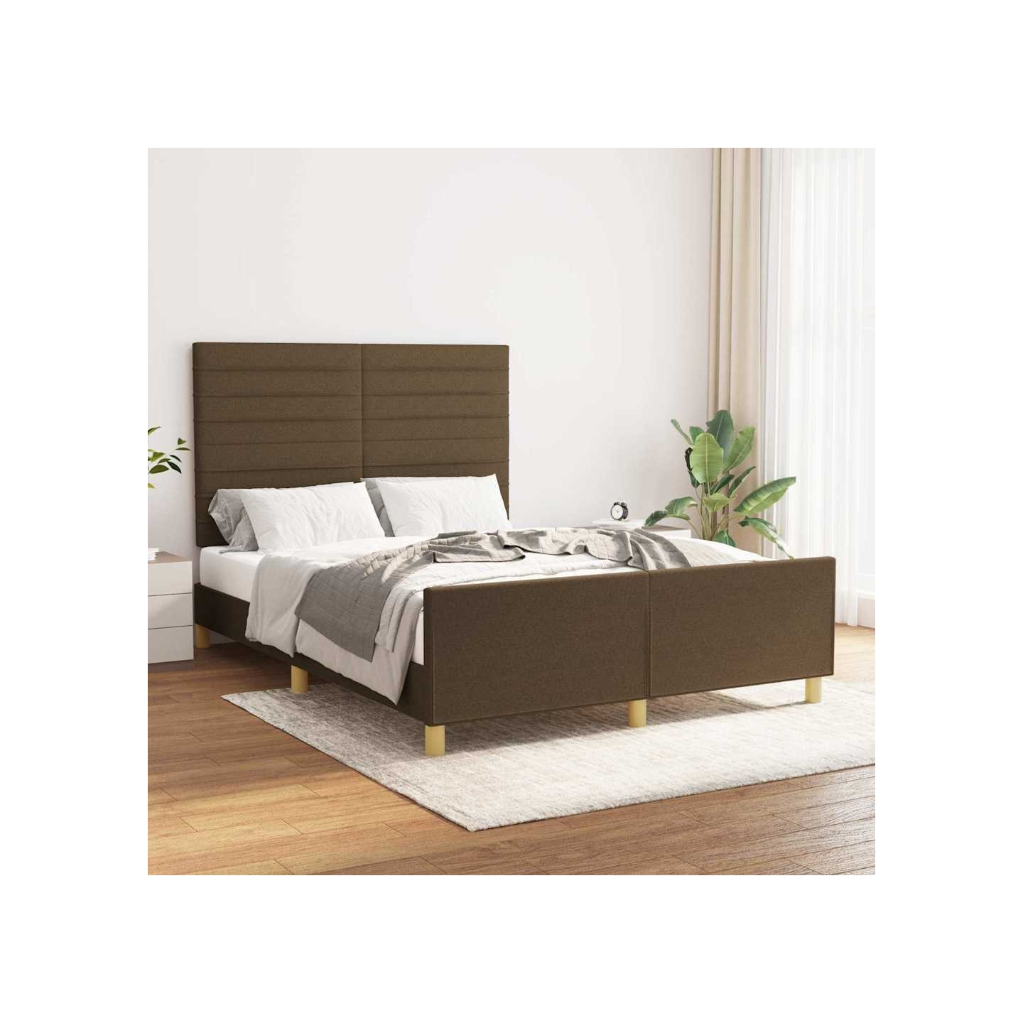 Cadre de lit sans matelas marron foncé 140x200 cm tissu