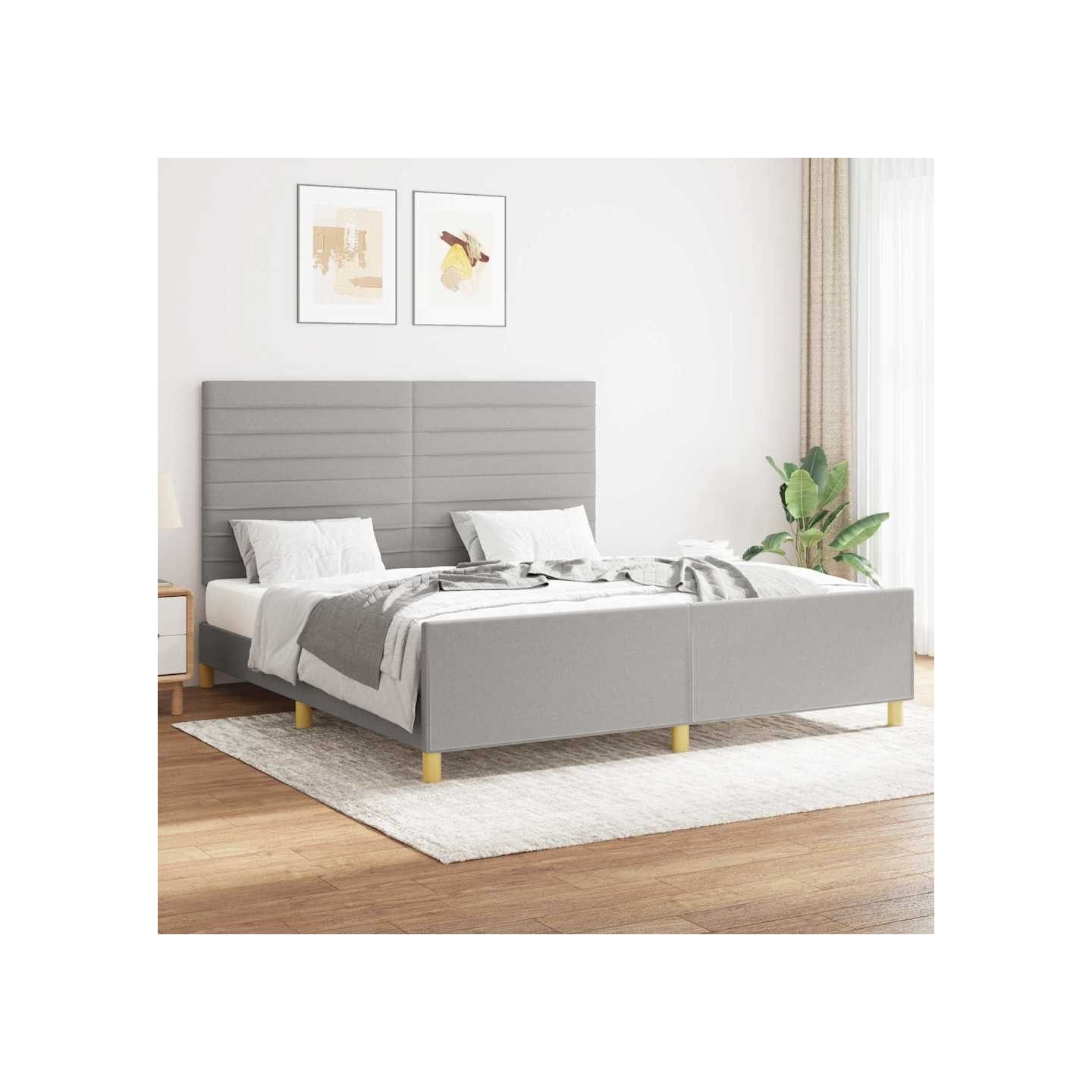Cadre de lit sans matelas gris clair 160x200 cm tissu
