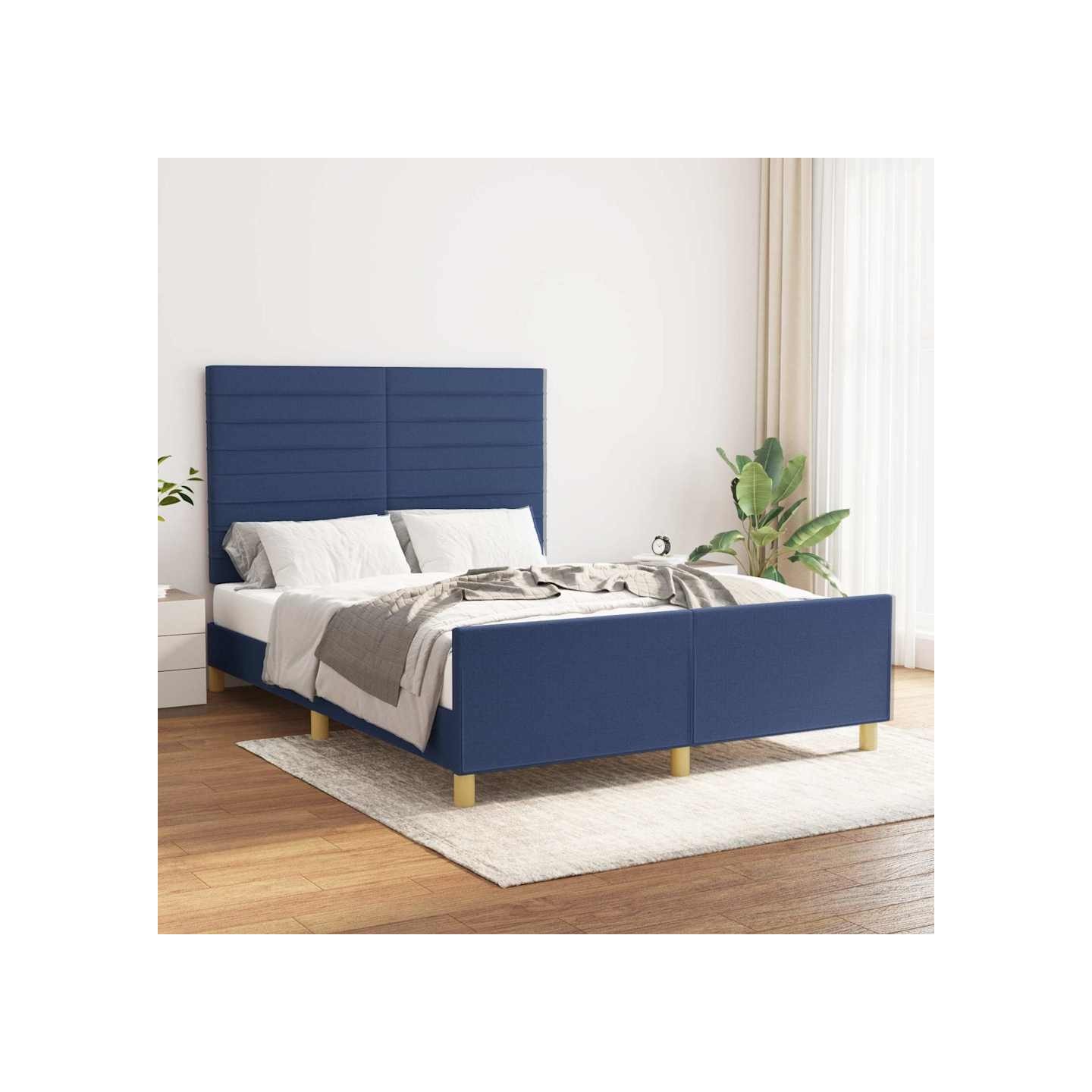 Cadre de lit sans matelas bleu 140x200 cm tissu