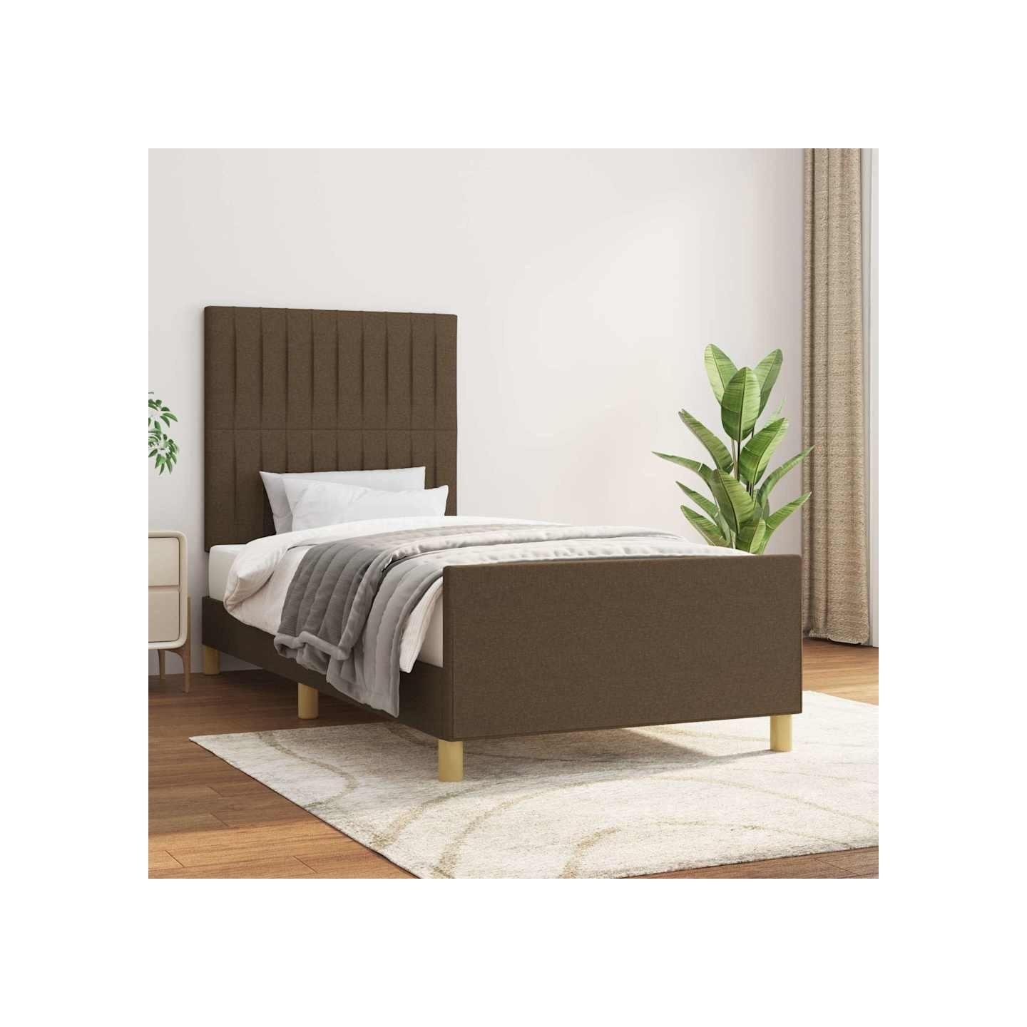 Cadre de lit sans matelas marron foncé 90x190 cm tissu