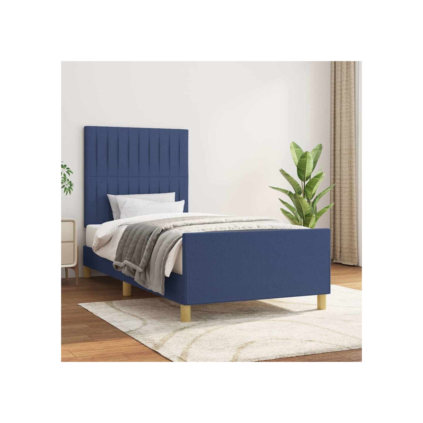 Cadre de lit sans matelas bleu 90x190 cm tissu