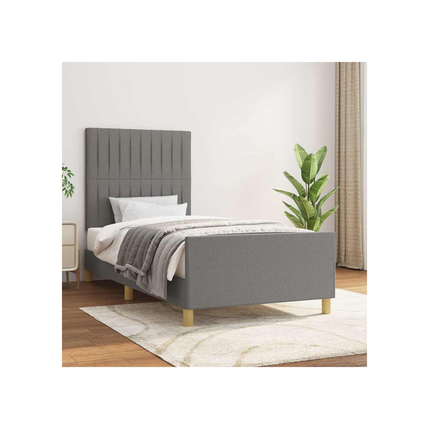 Cadre de lit sans matelas gris foncé 100x200 cm tissu