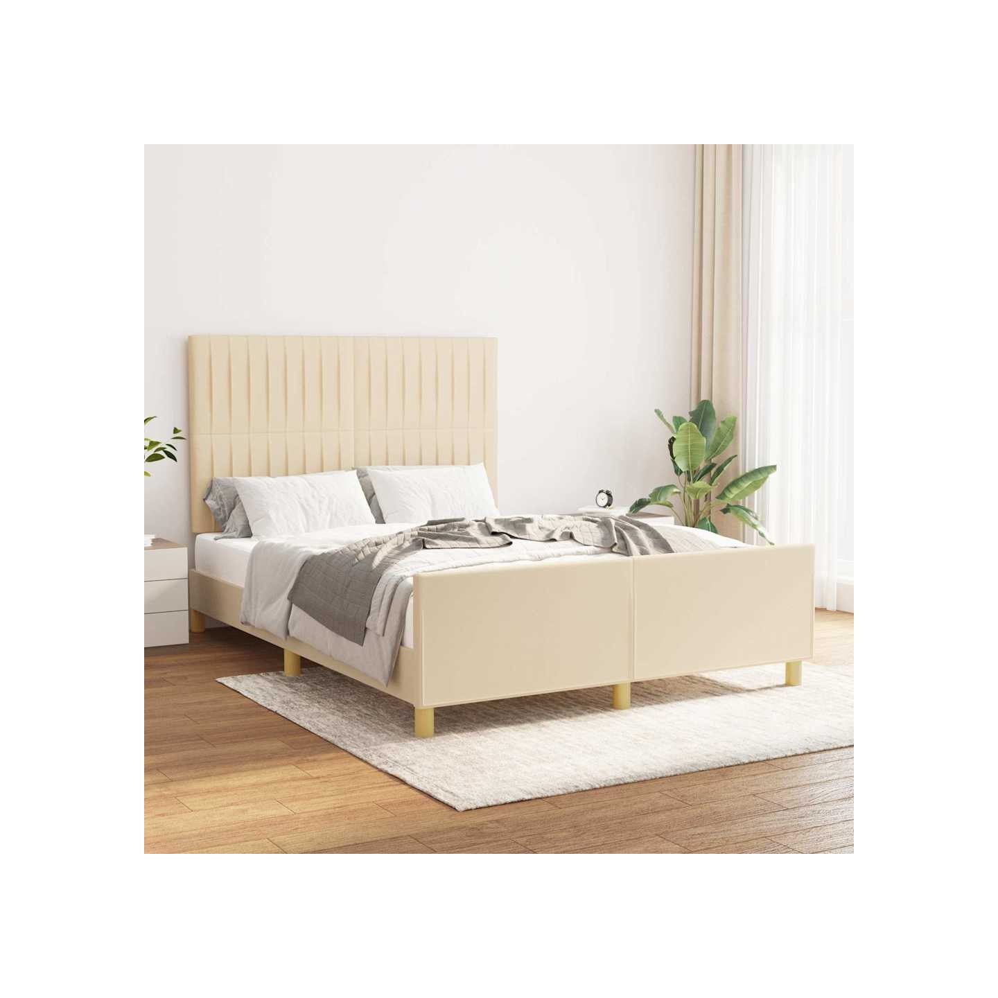 Cadre de lit sans matelas crème 140x190 cm tissu