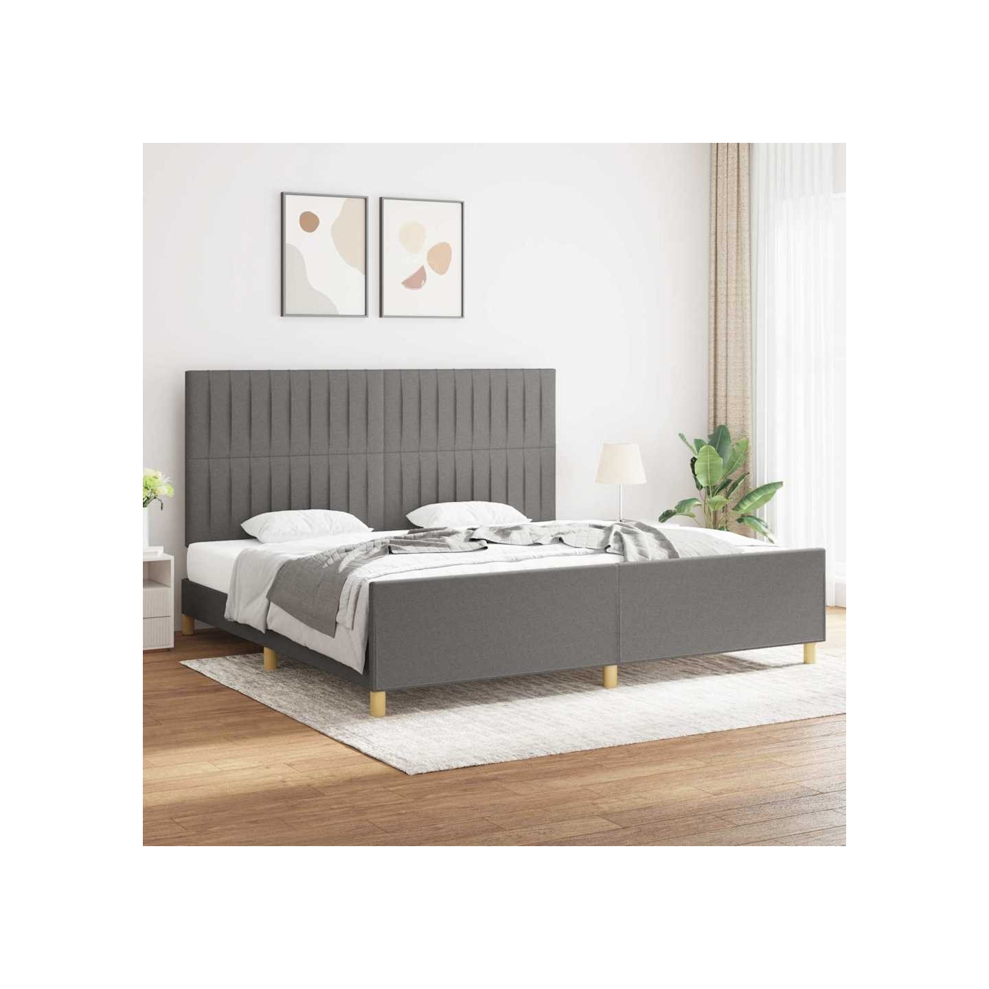 Cadre de lit sans matelas gris foncé 200x200 cm tissu