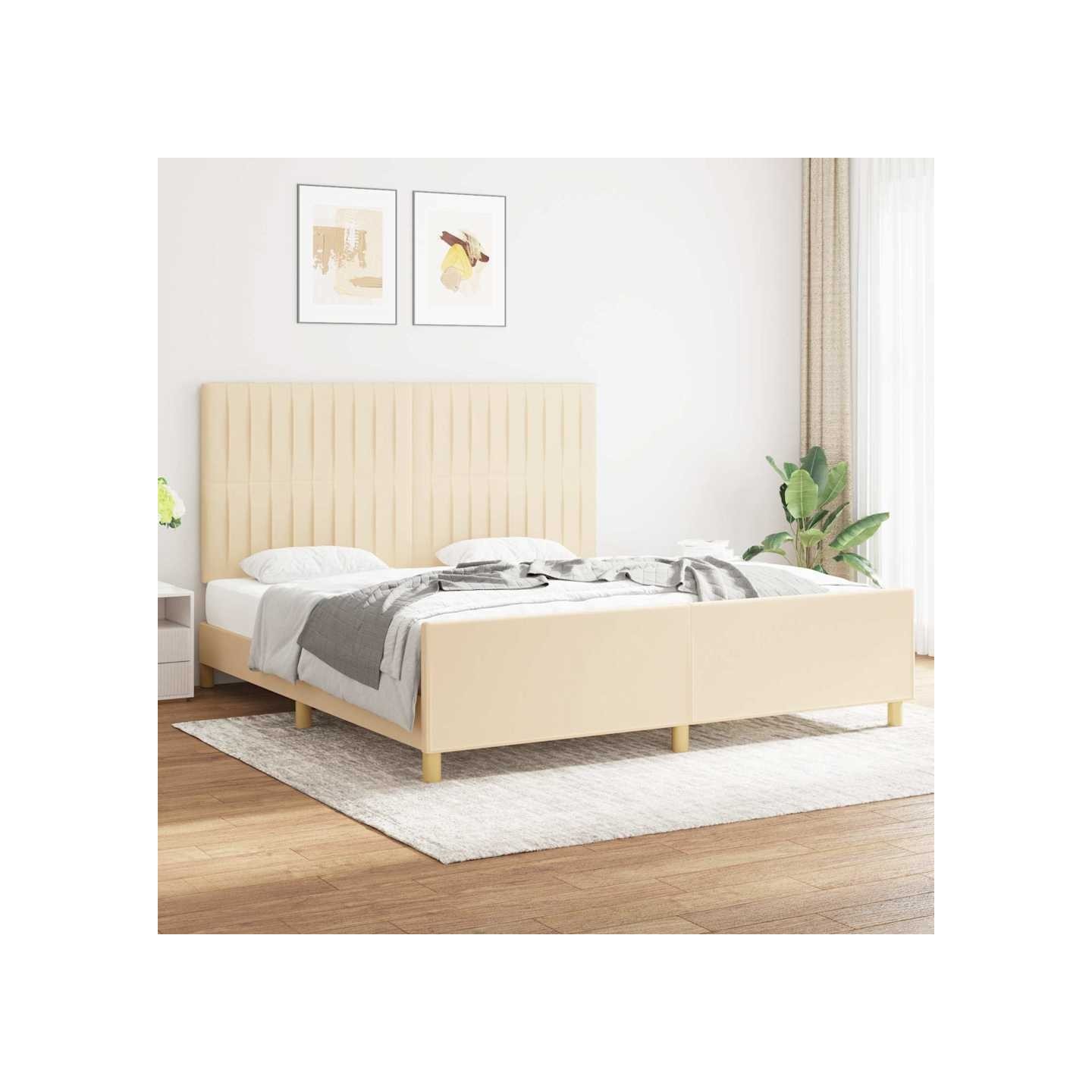 Cadre de lit sans matelas crème 180x200 cm tissu