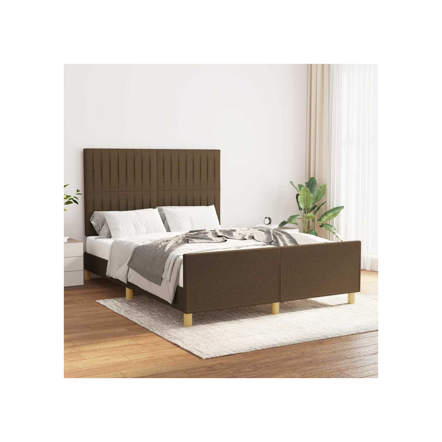 Cadre de lit sans matelas marron foncé 140x200 cm tissu