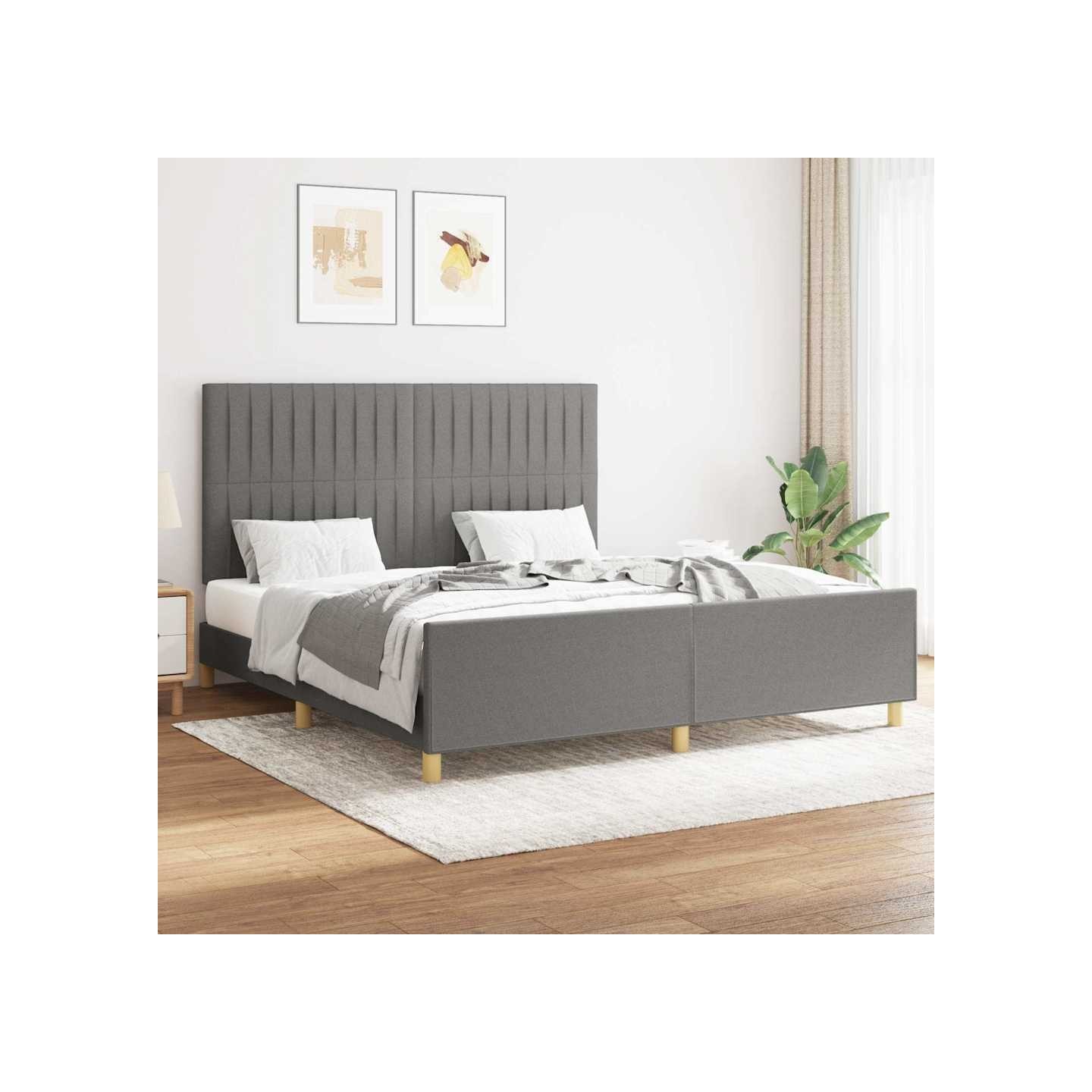 Cadre de lit sans matelas gris foncé 160x200 cm tissu