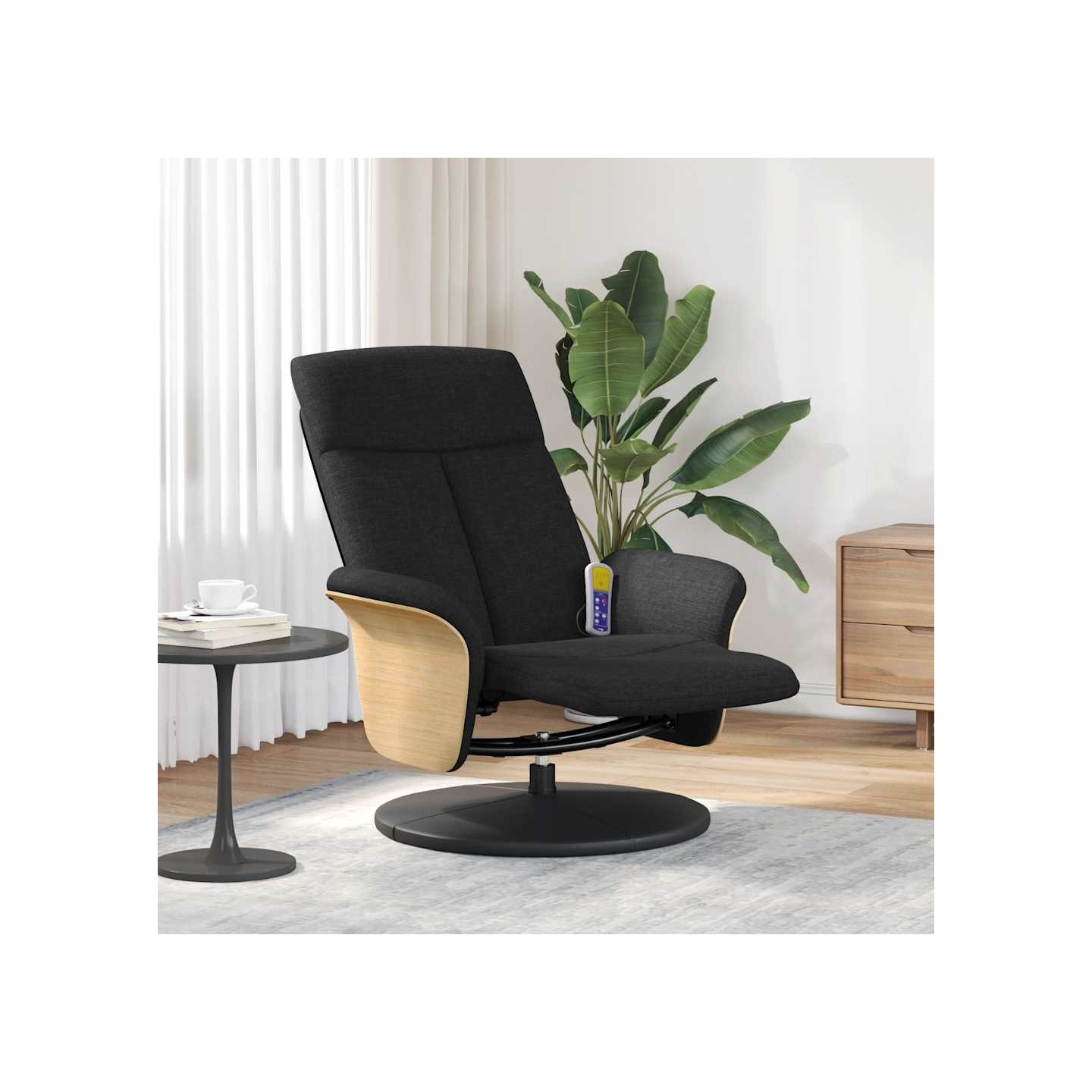 Fauteuil inclinable de massage avec repose-pieds noir tissu