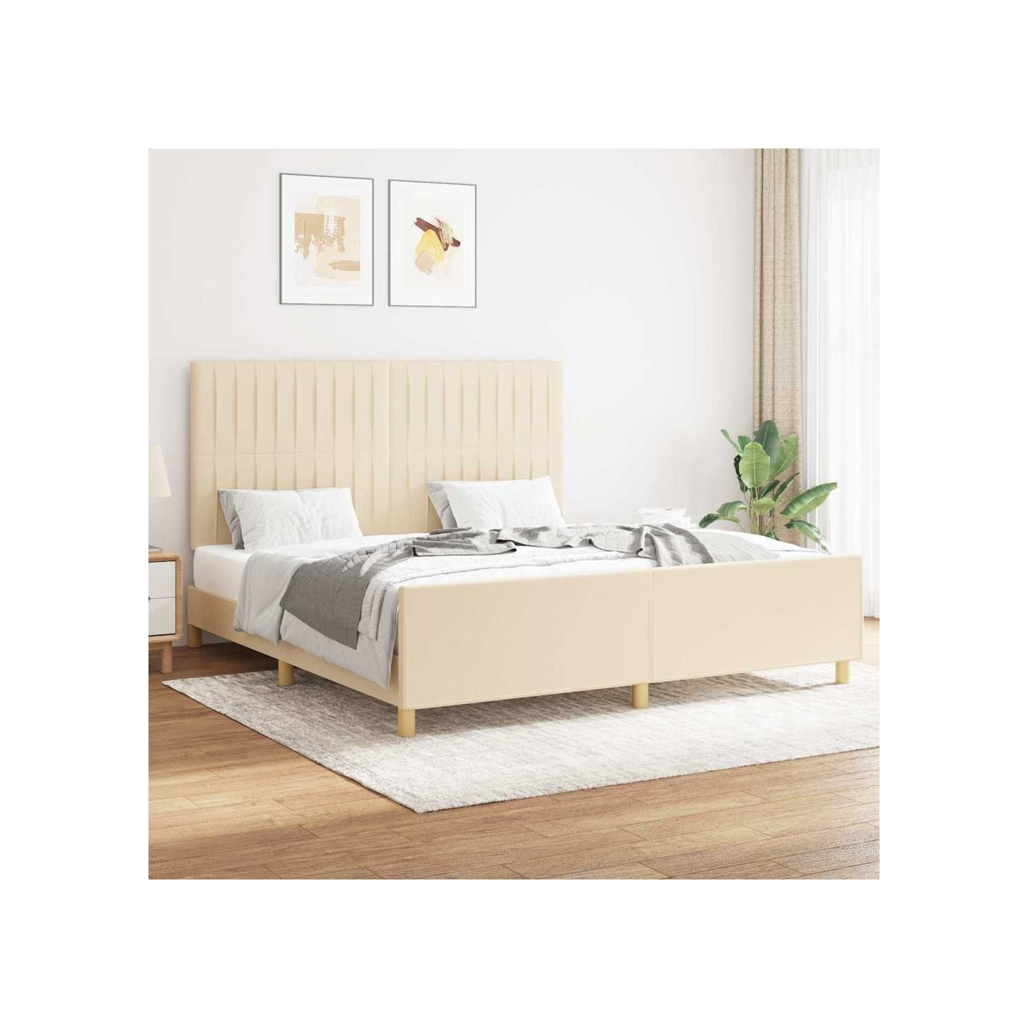 Cadre de lit sans matelas crème 160x200 cm tissu